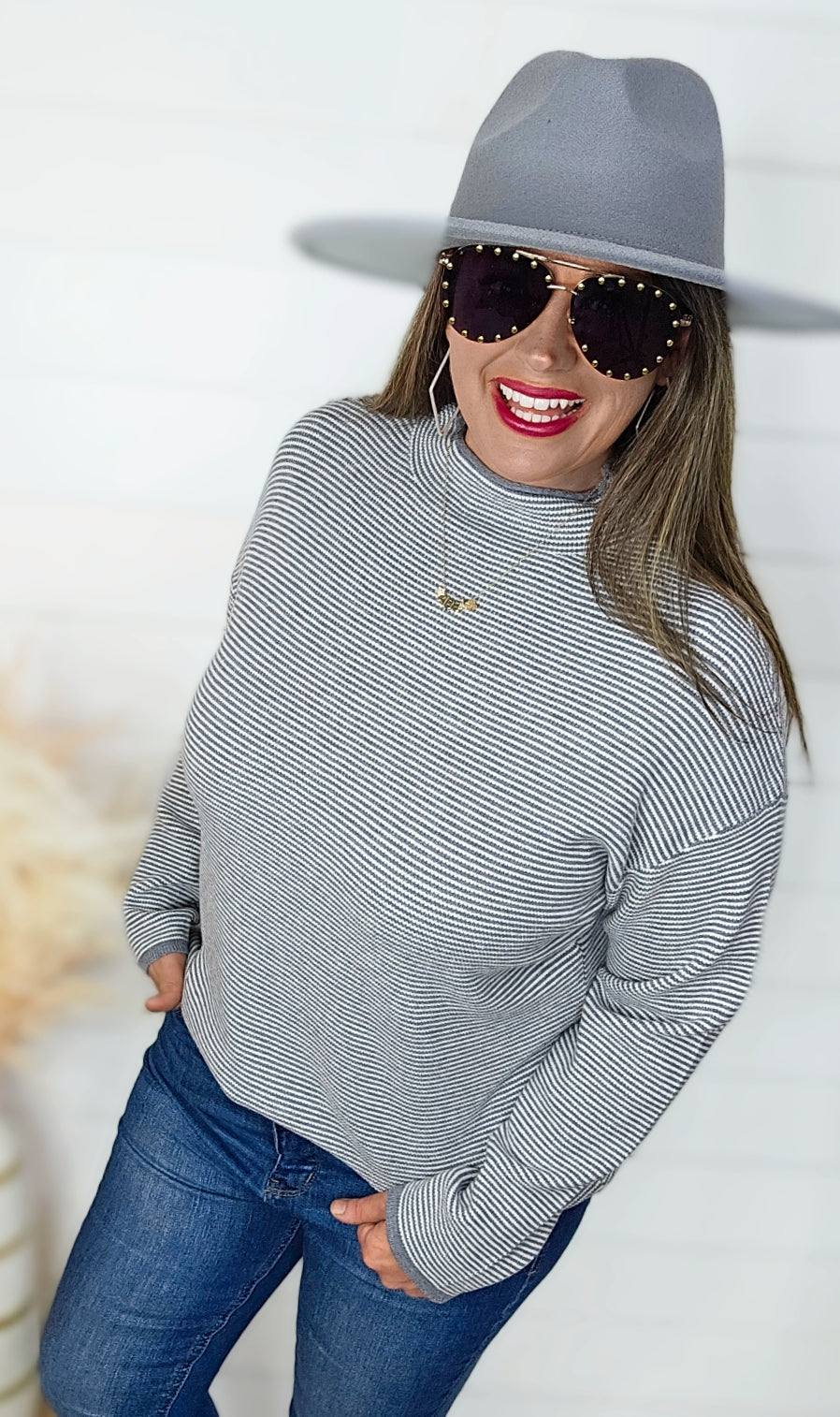 HEATHER GREY WAFFLE TEXTURE MOCK NECK PULLOVER LIGHT WEIGHT SWEATER