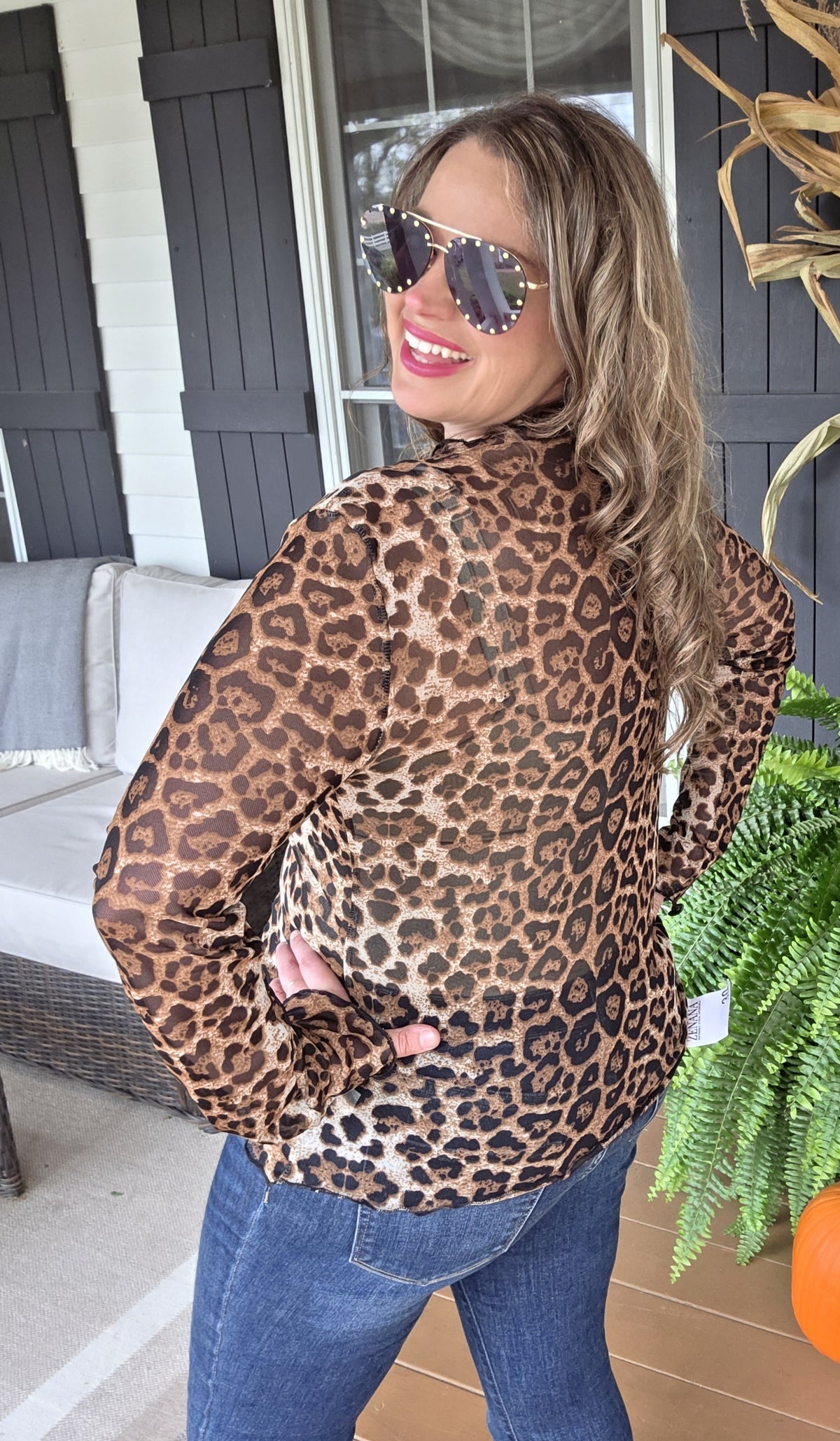 BROWN LEOPARD MESH TOP