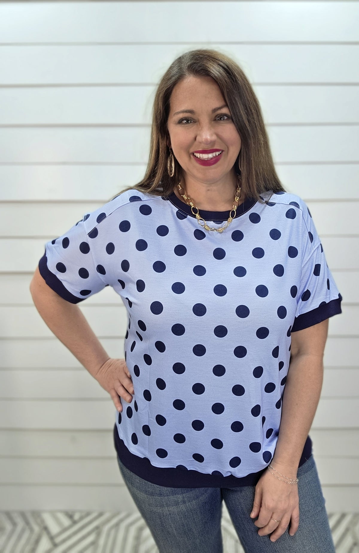 BLUE POLKADOT KNIT TOP
