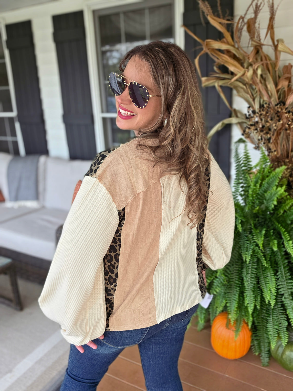 POL CREAM/ANIMAL CONTRAST OVERSIZED TOP