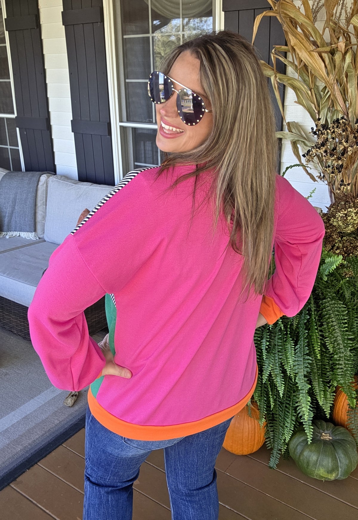 MULTI COLOR BLOCK FRENCH TERRY HENLEY TOP