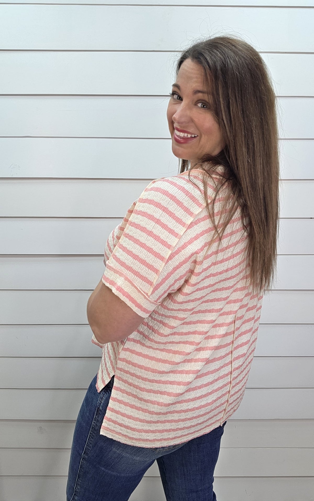 PINK TEXTURED LOOSE FIT KNIT TOP