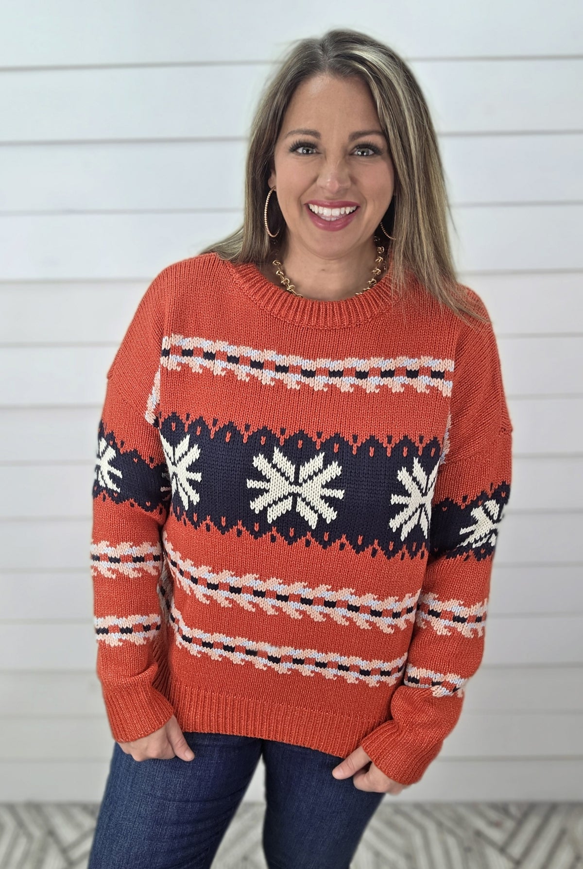 RED SNOWFLAKE PULLOVER SWEATER