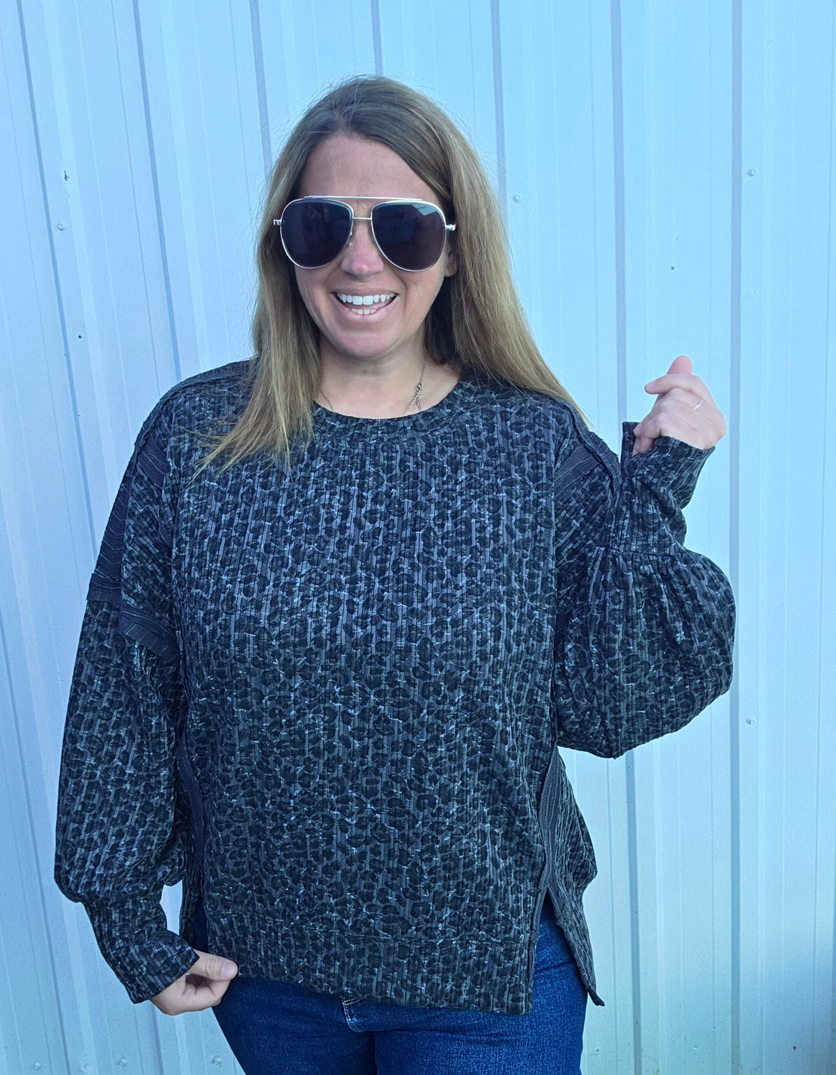 Charcoal Animal Print Oversized Top