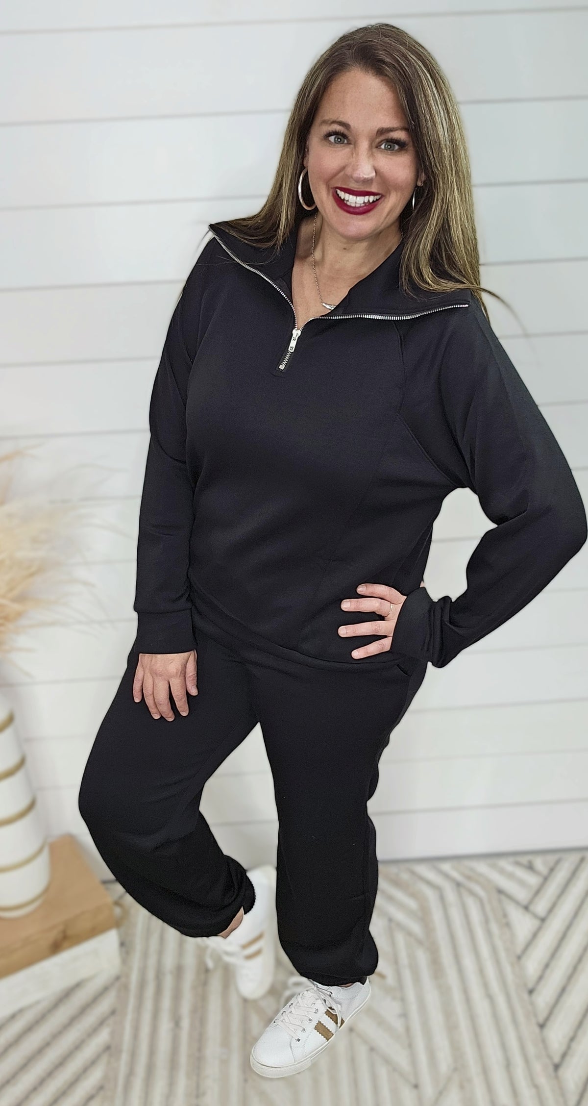 BLACK WRINKLE FREE QUARTER ZIP SET