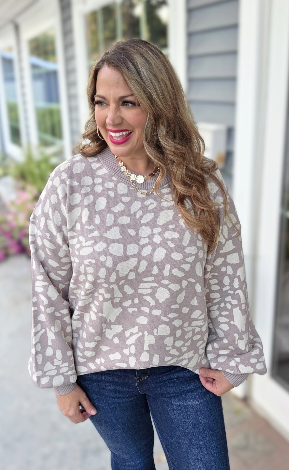 MOCHA ANIMAL PRINT SOFT KNIT SWEATER