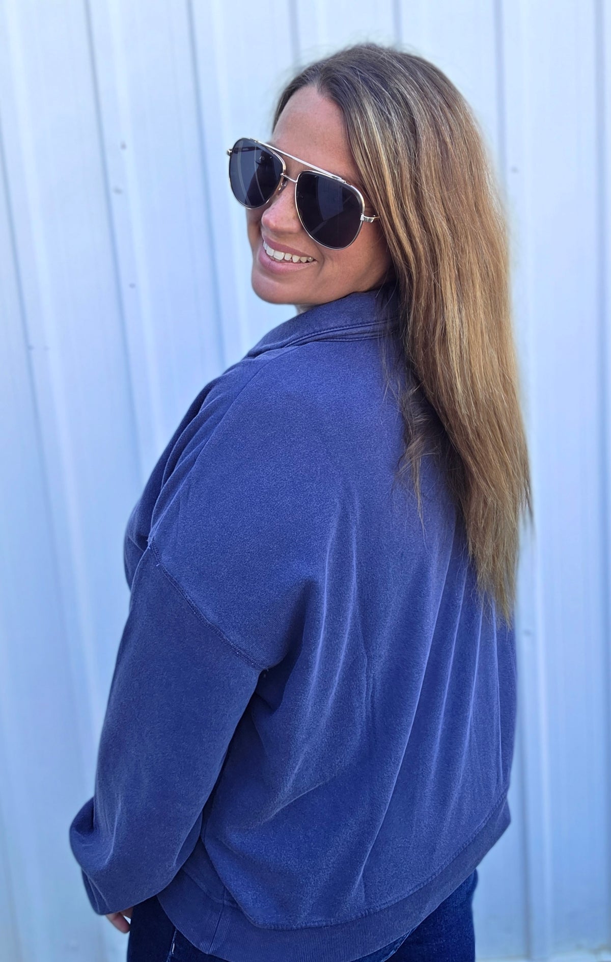 Navy Ultra Soft Mineral Wash Half Button Pullover