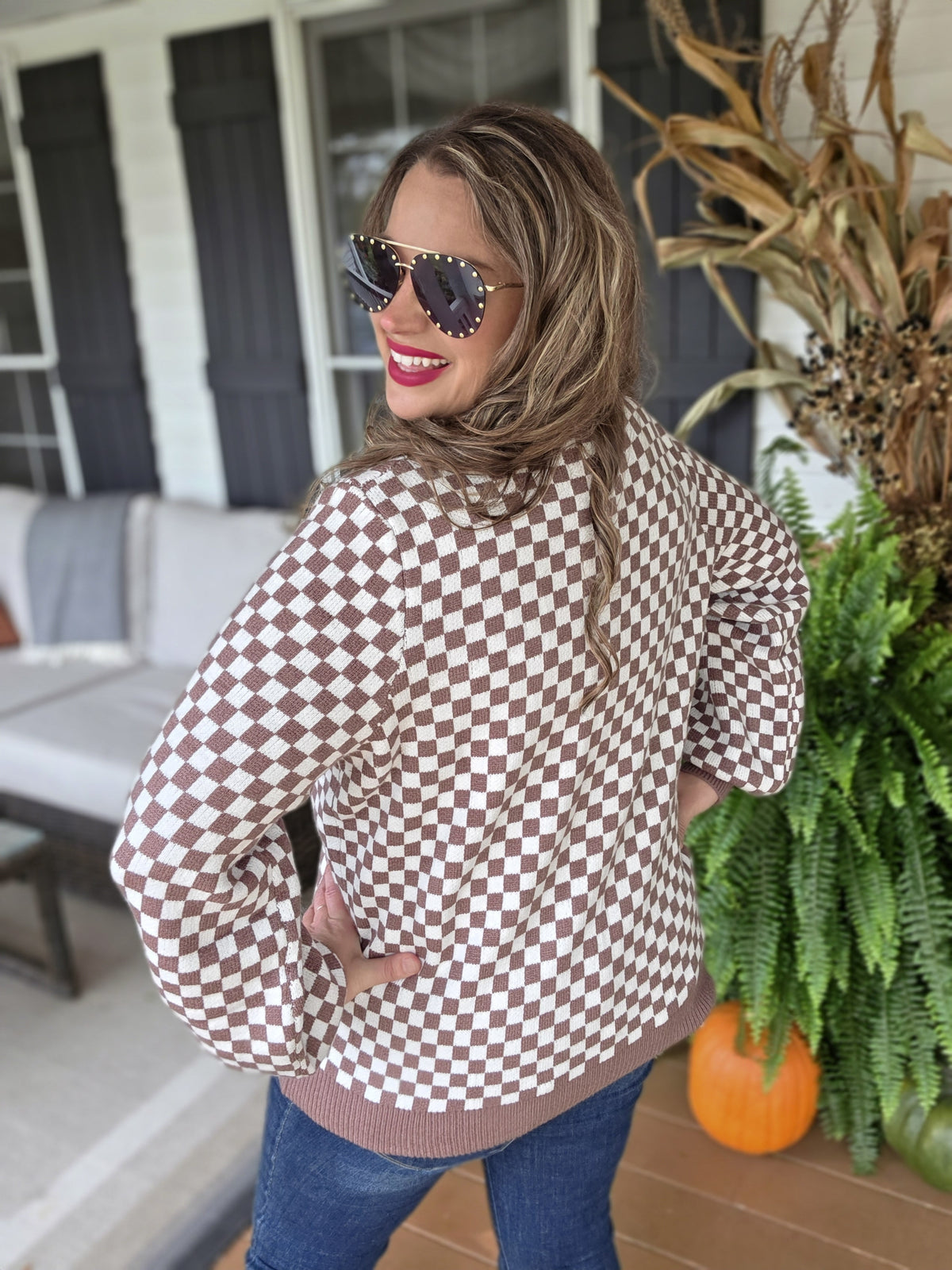 BROWN CHECK HENLY ULTRA SOFT SWEATER