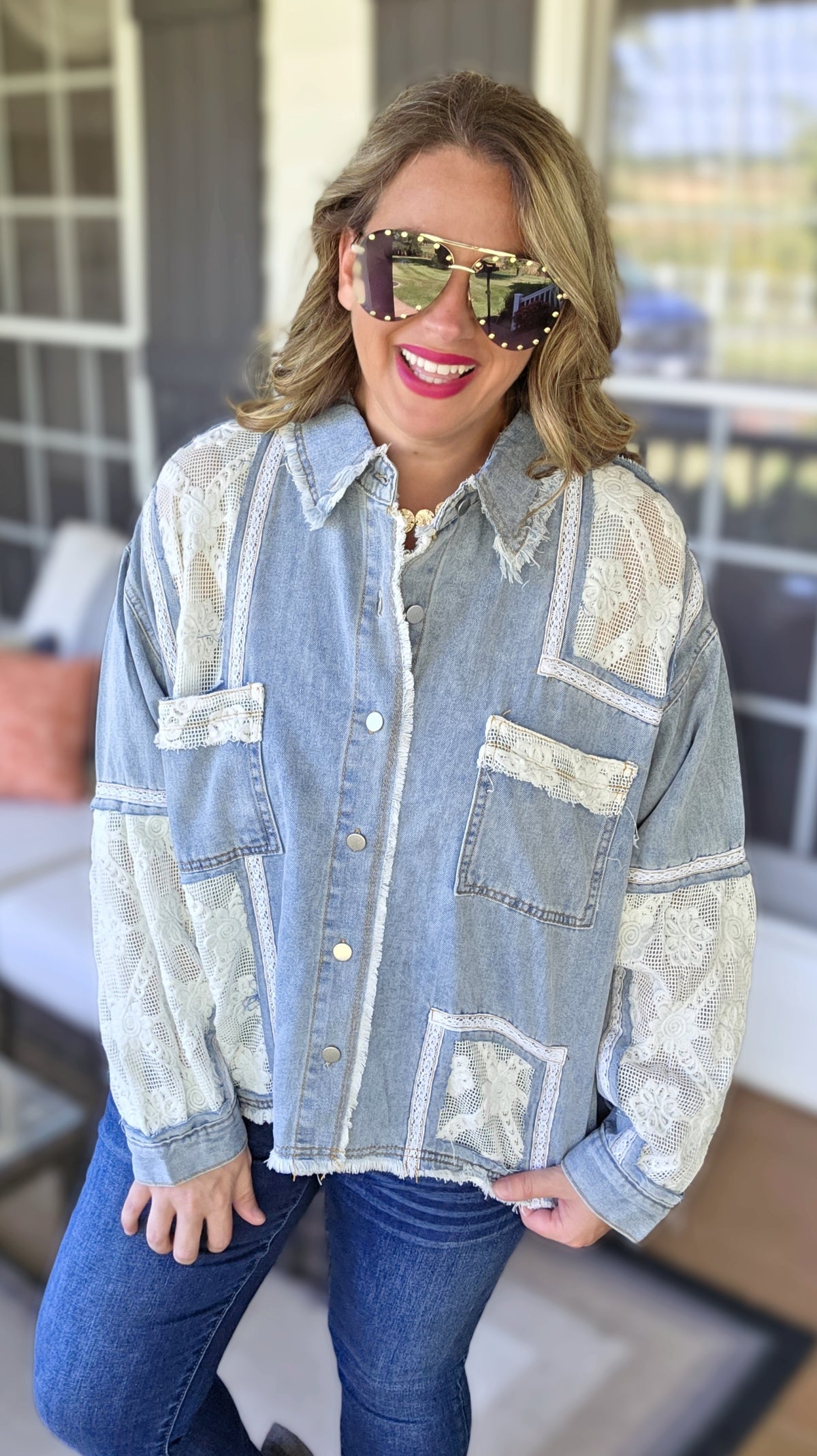 POL DENIM/LACE CONTRAST JACKET