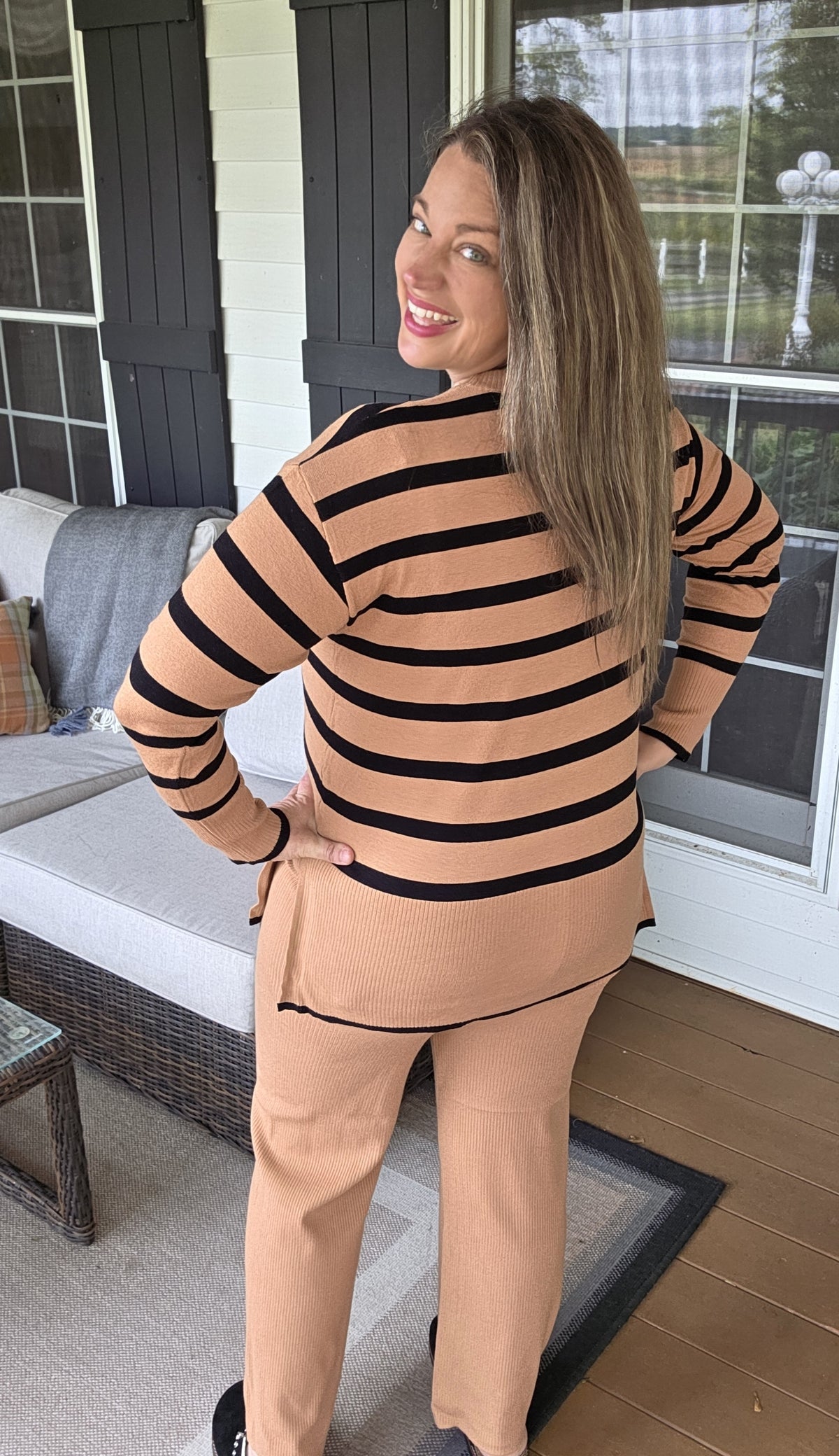 STRIPED LIGHT WEIGHT SWEATER SET - 3 COLORS