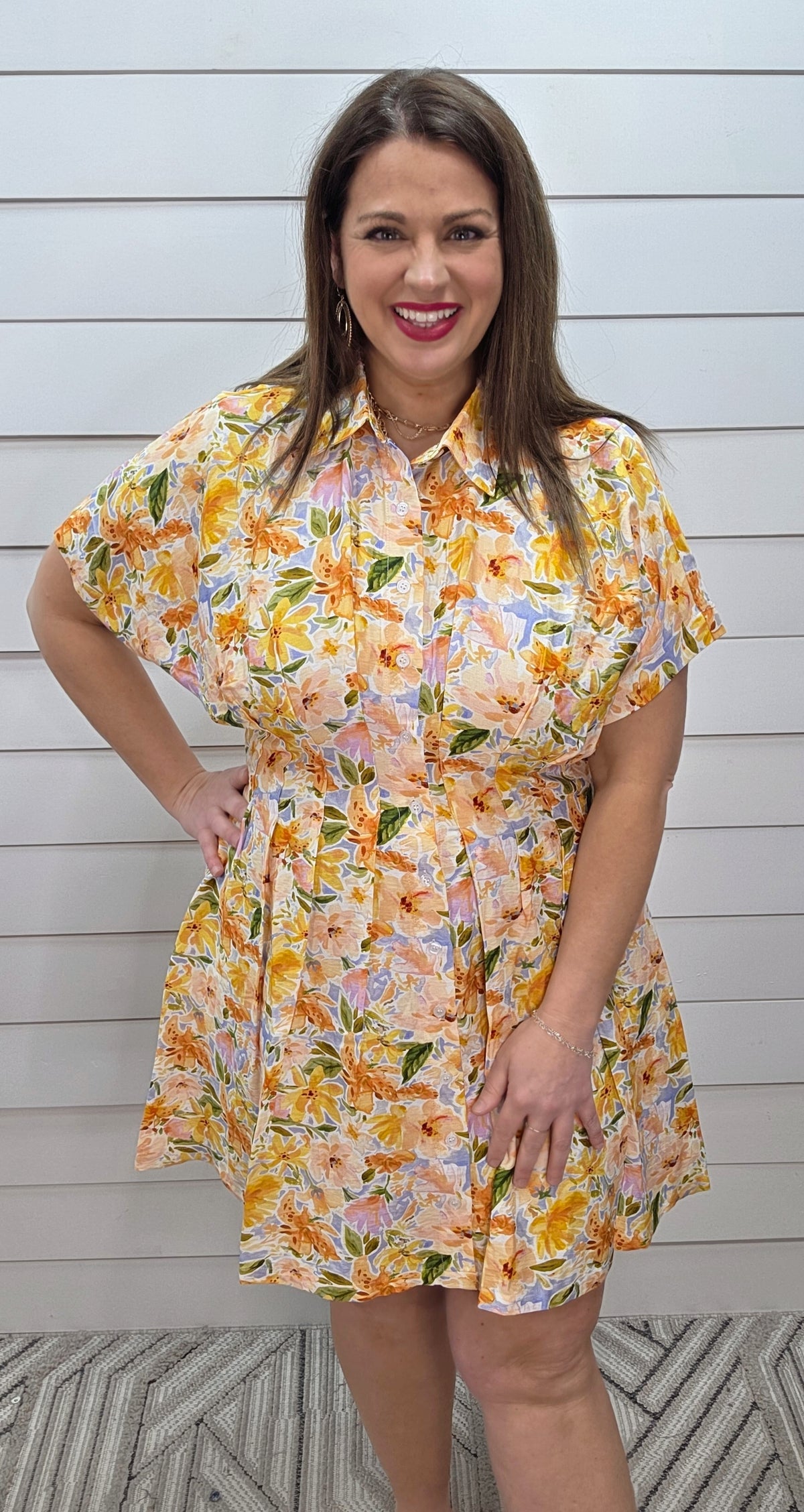 MANGO FLORAL PRINT BUTTON FRONT PLEATED DRESS W/ POCKETS