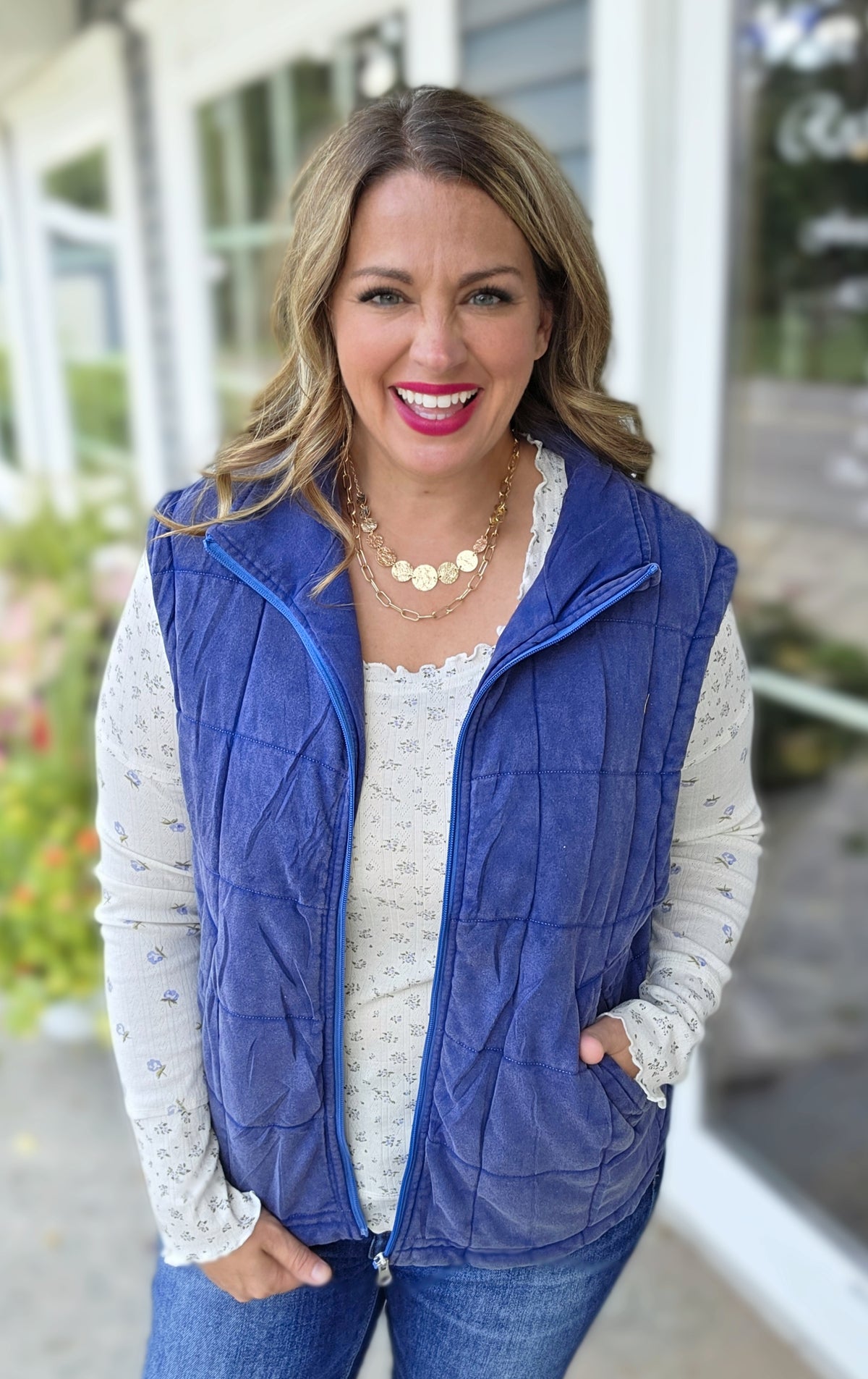 MINERAL WASH ULTRA SOFT QUILTED VEST - BLUE