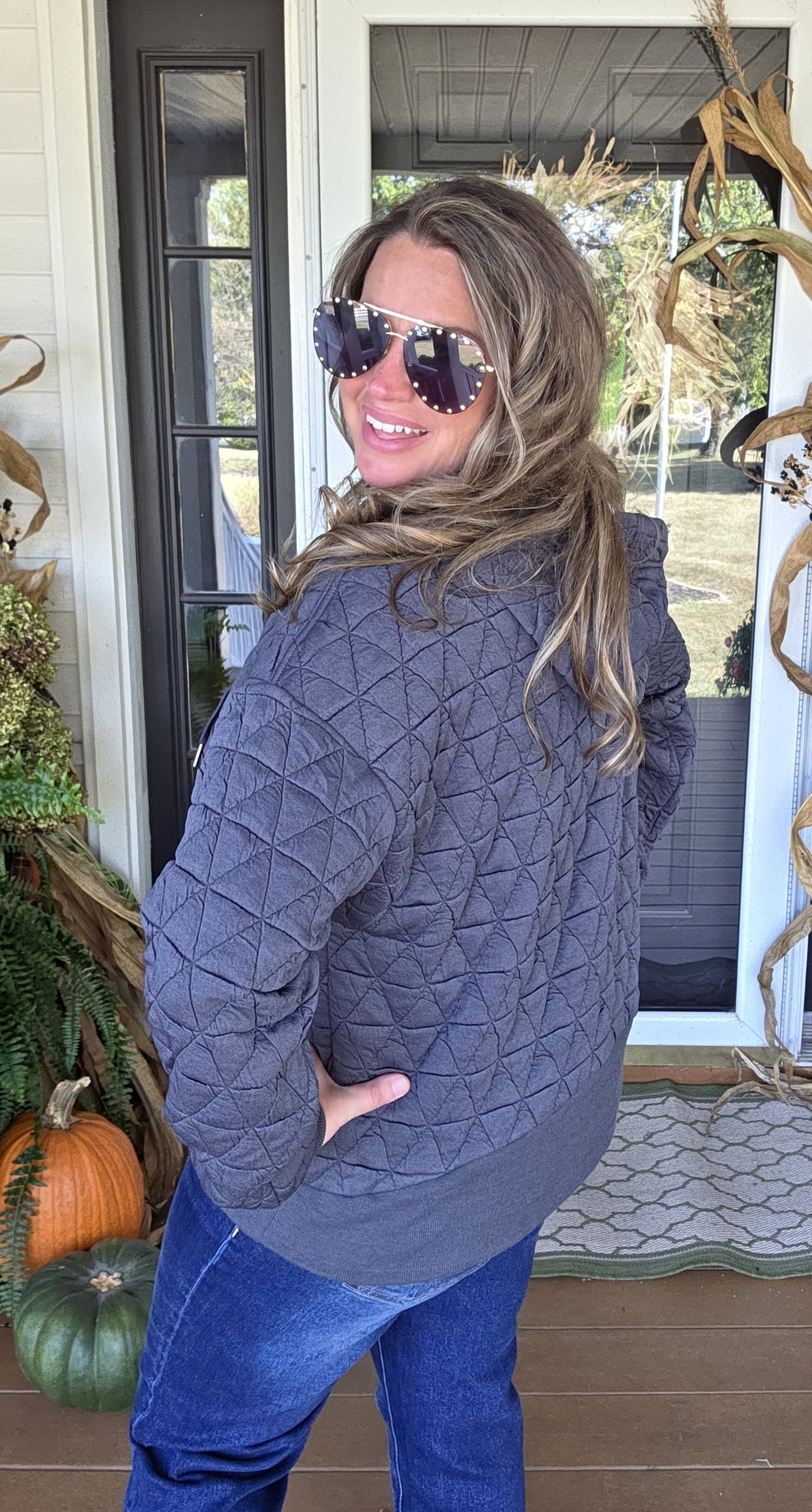 GUNMETAL QUILTED ZIP UP JACKET