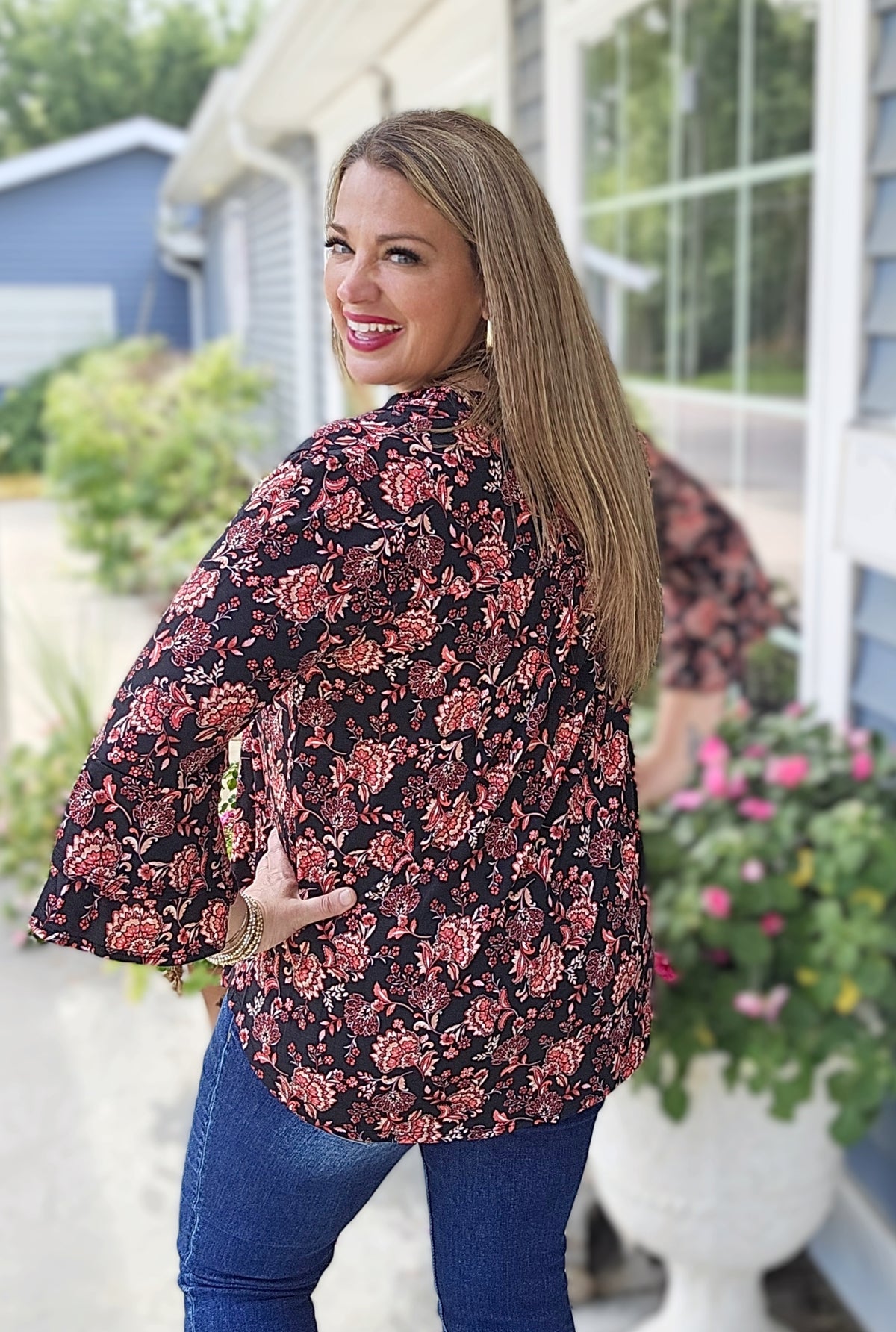 DEAR SCARLETT BLACK/RED FLORAL DOUBLE BELL LIZZY