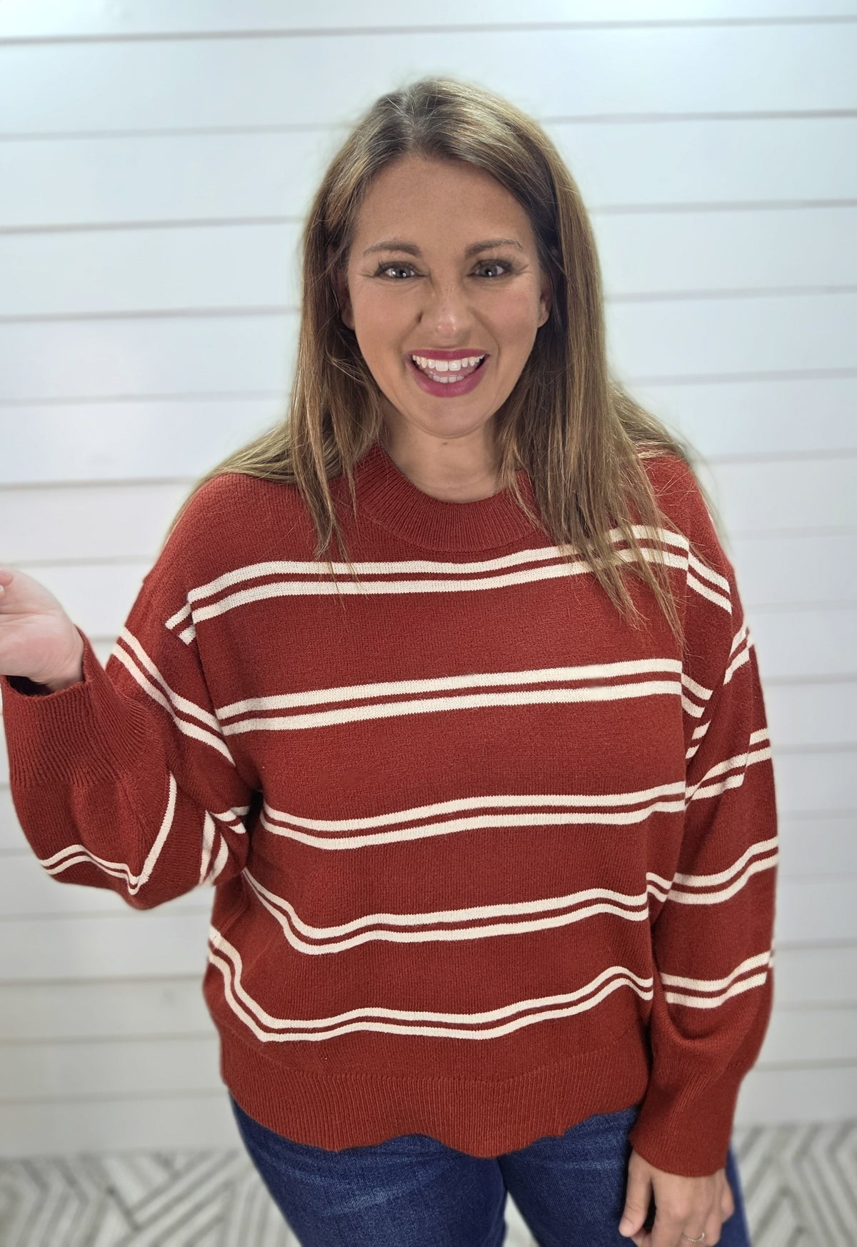 RED STRIPED SOFT LIGHTWEIGHT SWEATER