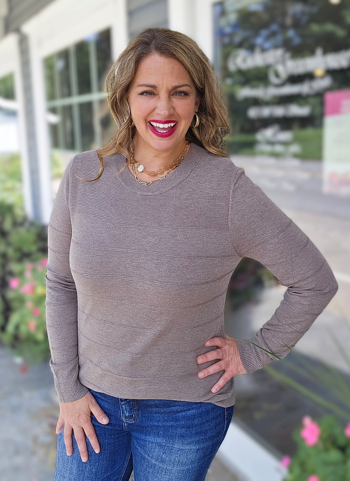 DARK MOCHA PINTUCKED SWEATER