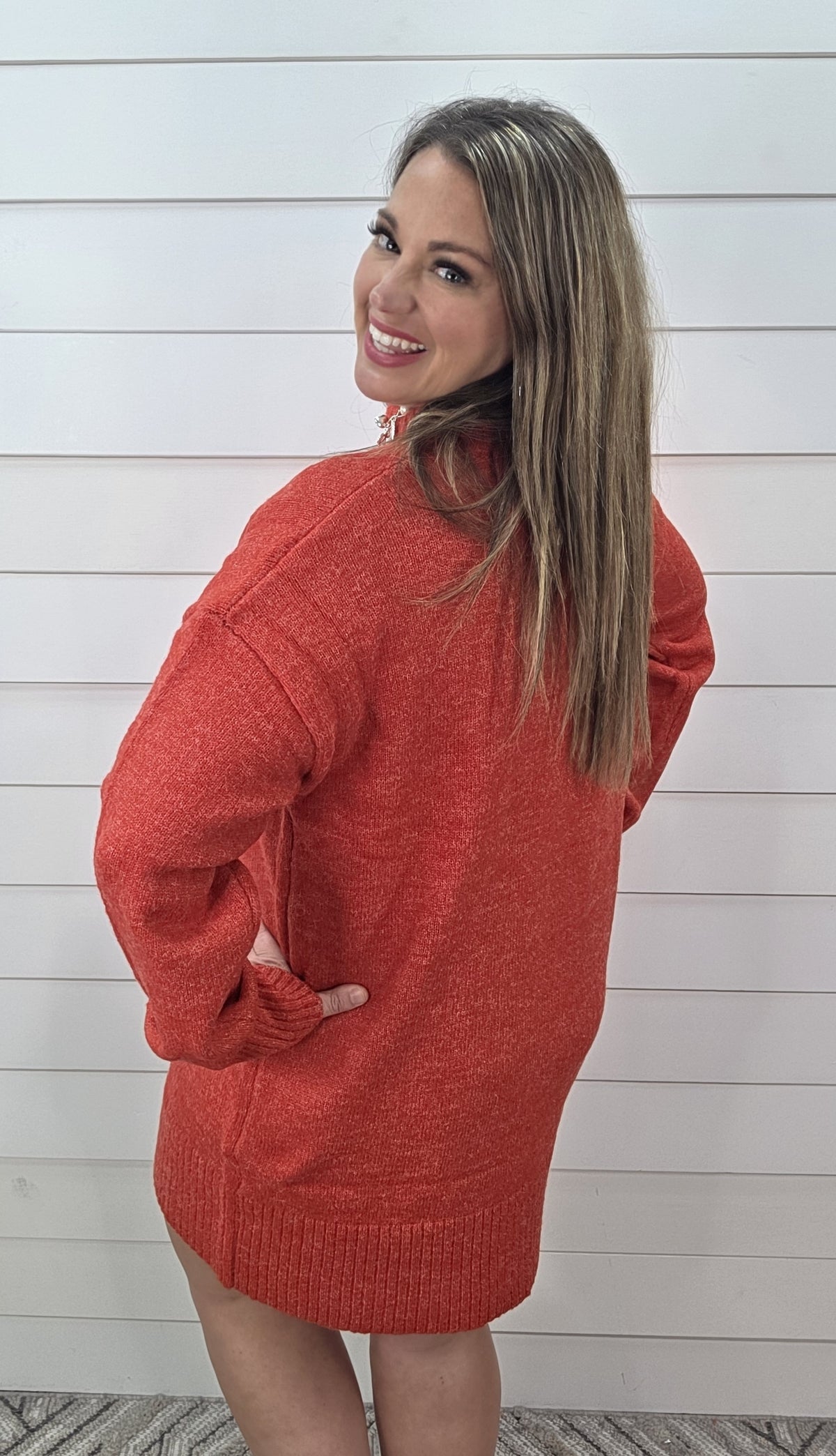 RED HIGH NECK SWEATER DRESS