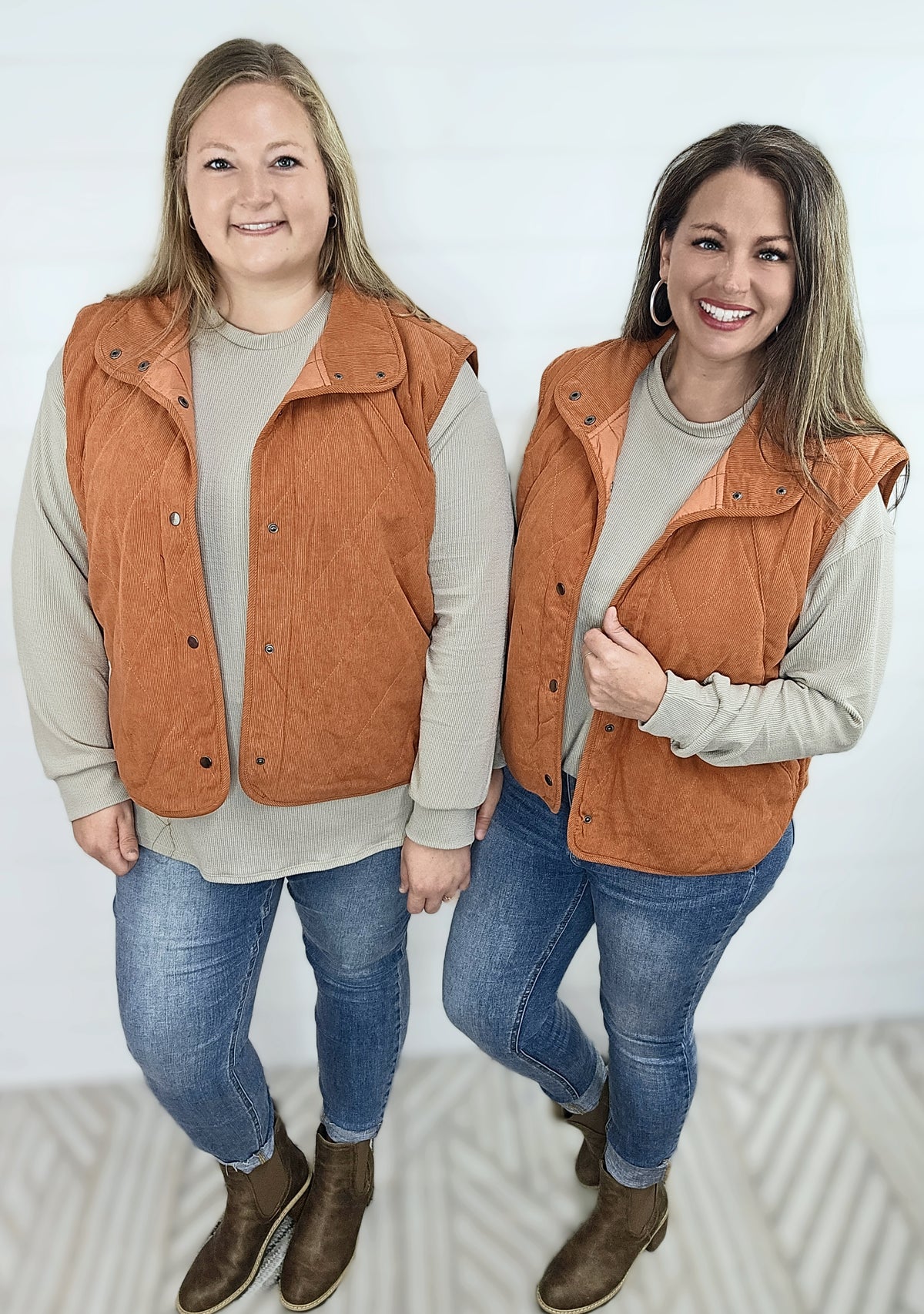 RUST CORDUROY SNAP BUTTON VEST