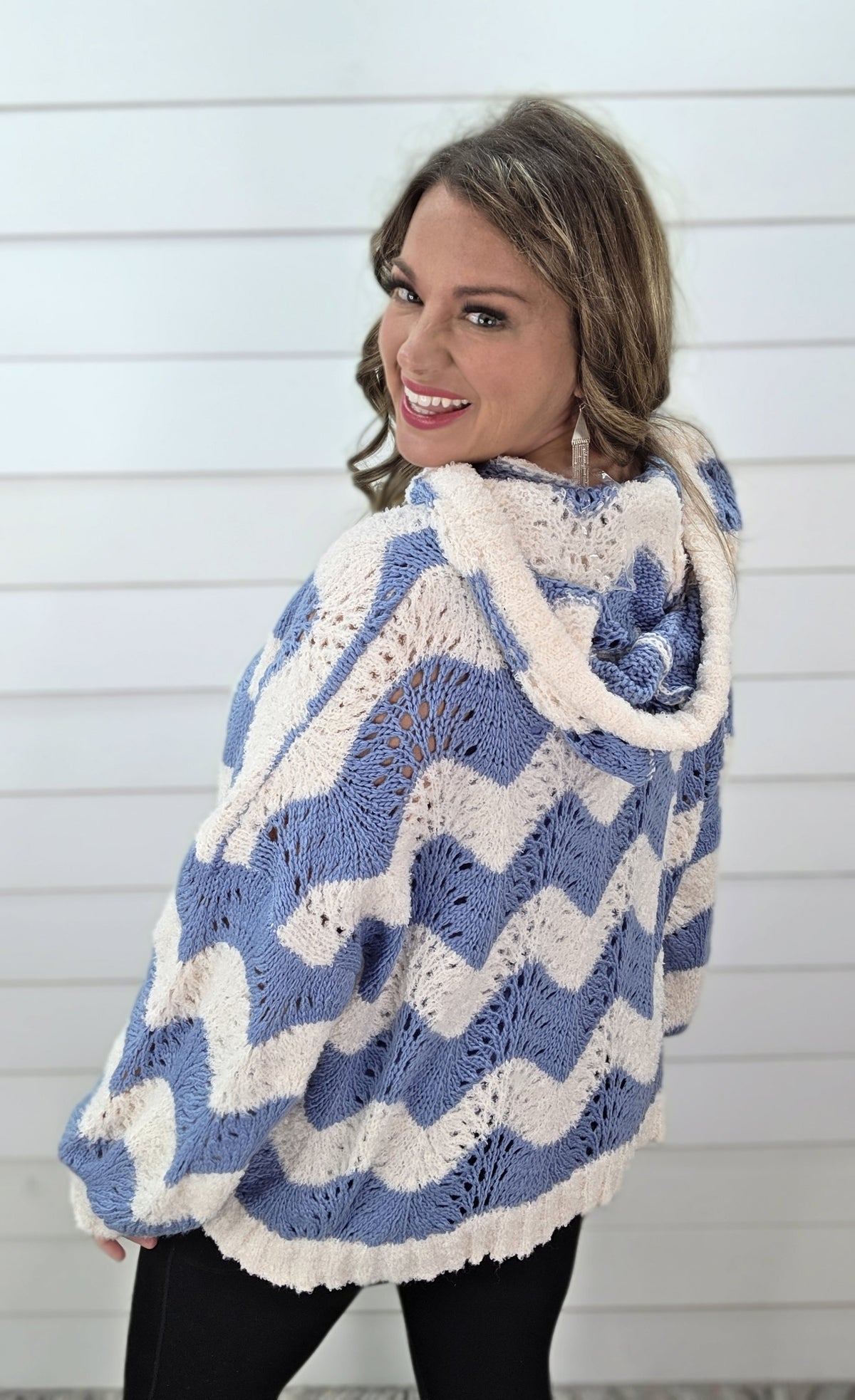 POL IVORY/BLUE OPEN KNIT OVERSIZED SWEATER