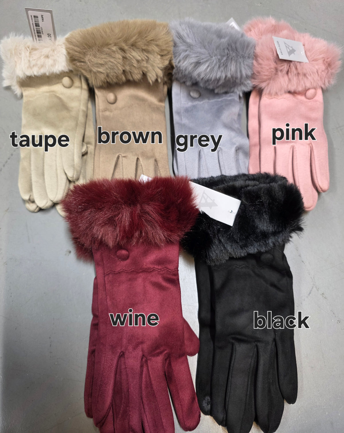 FAUX SUEDE FAUX FUR TRIMED GLOVES - 6 COLORS