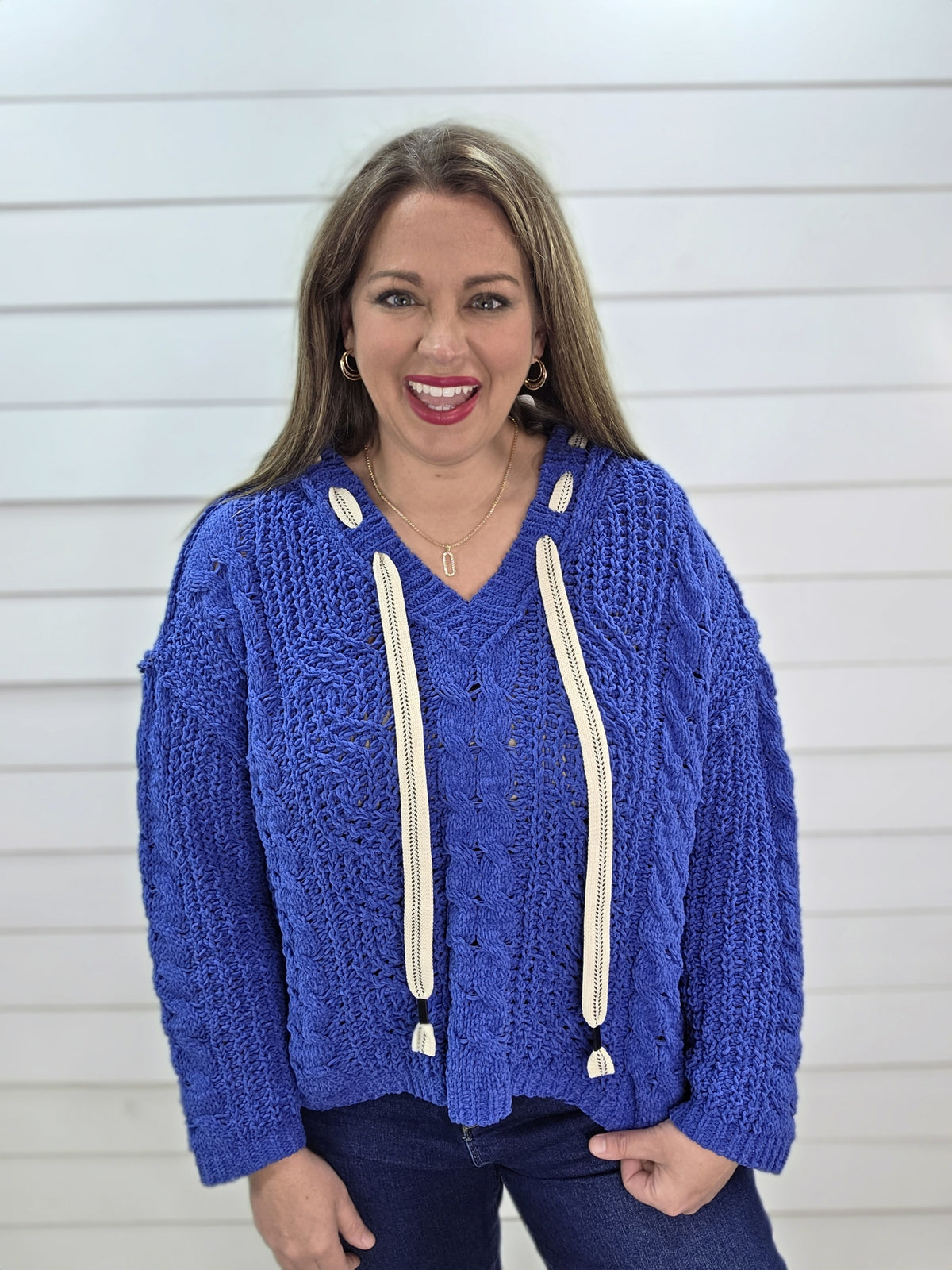 POL OVERSIZED BLUE HOODED SWEATER