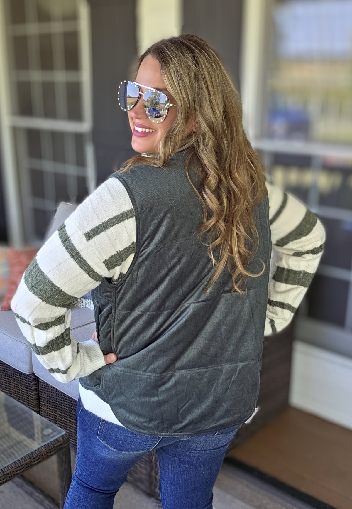 DK GREEN MINI CORD SNAP/ZIPPER VEST