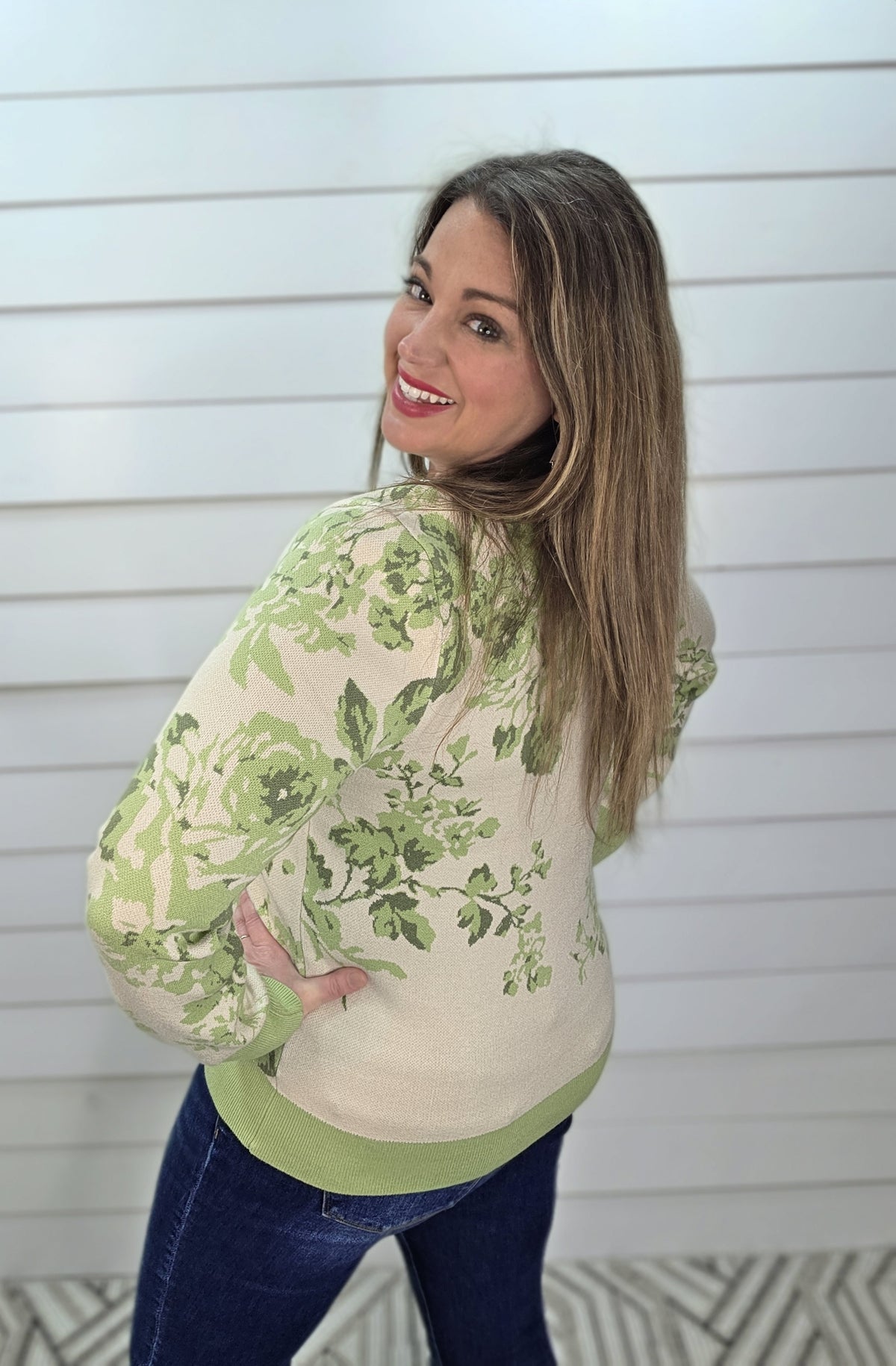 SAGE FLORAL PULLOVER SWEATER