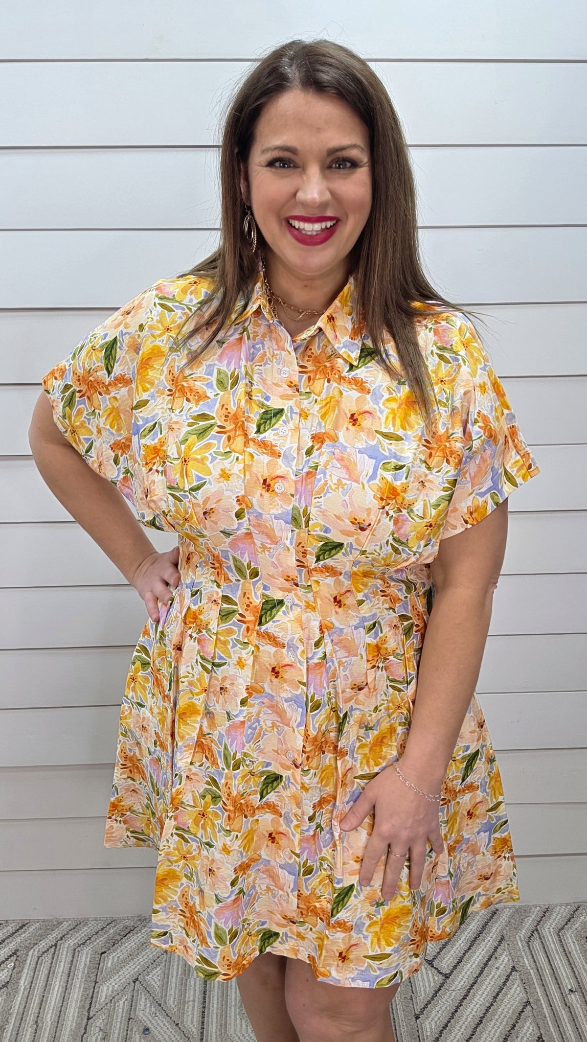 MANGO FLORAL PRINT BUTTON FRONT PLEATED DRESS W/ POCKETS