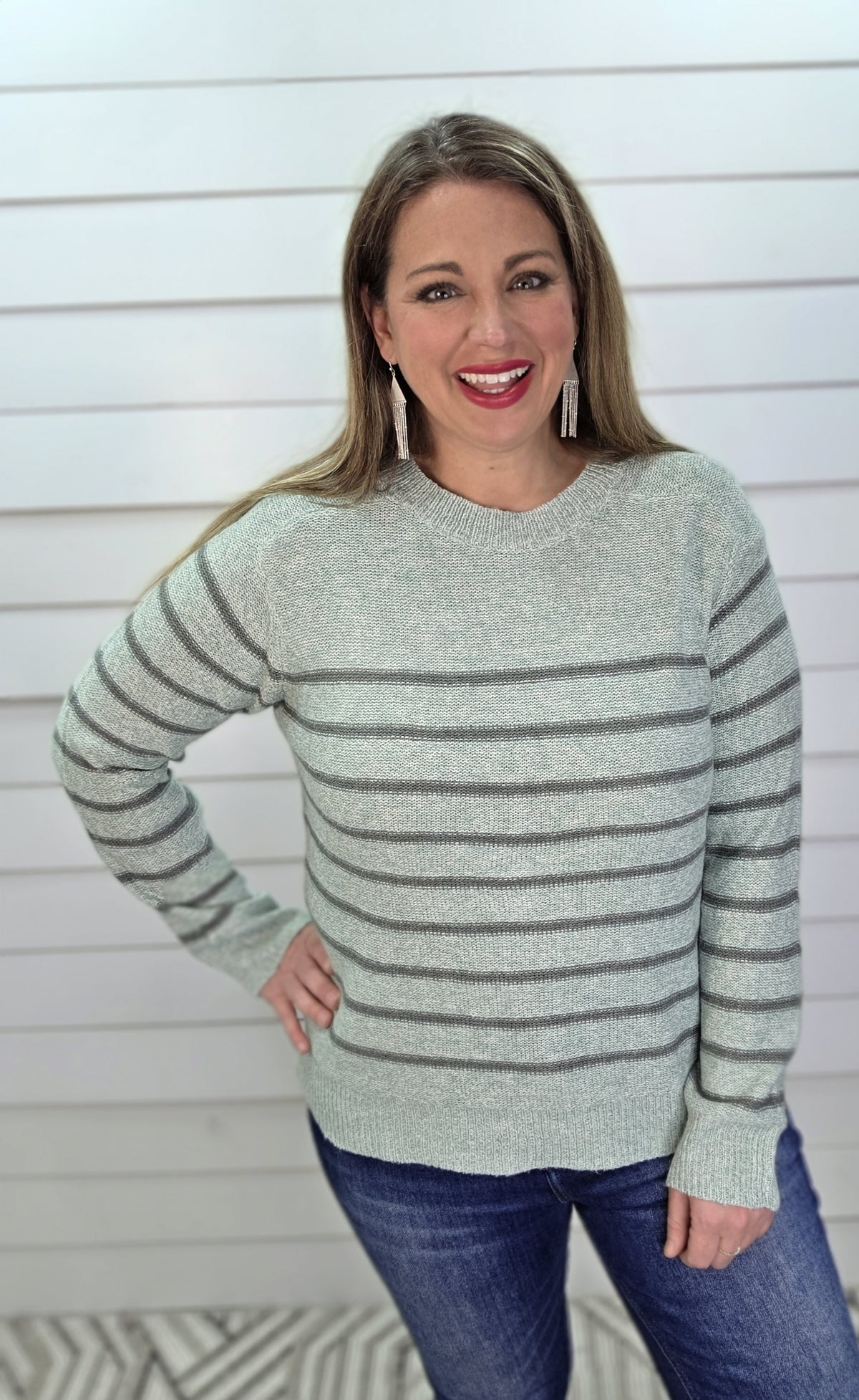 SAGE STRIPED KNIT SWEATER