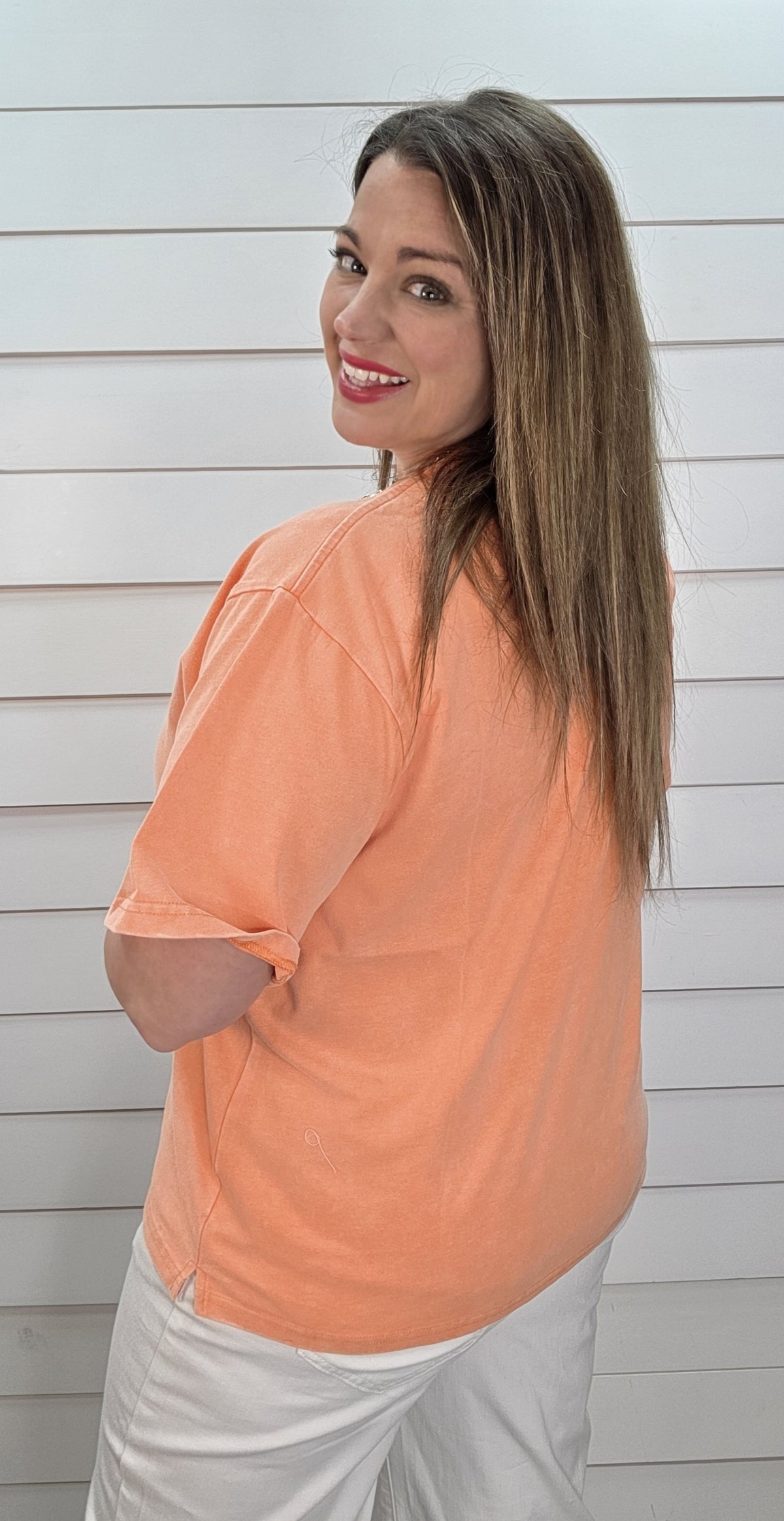 ORANGE MINERAL WASH COTTON SHORT SLEEVE TOP