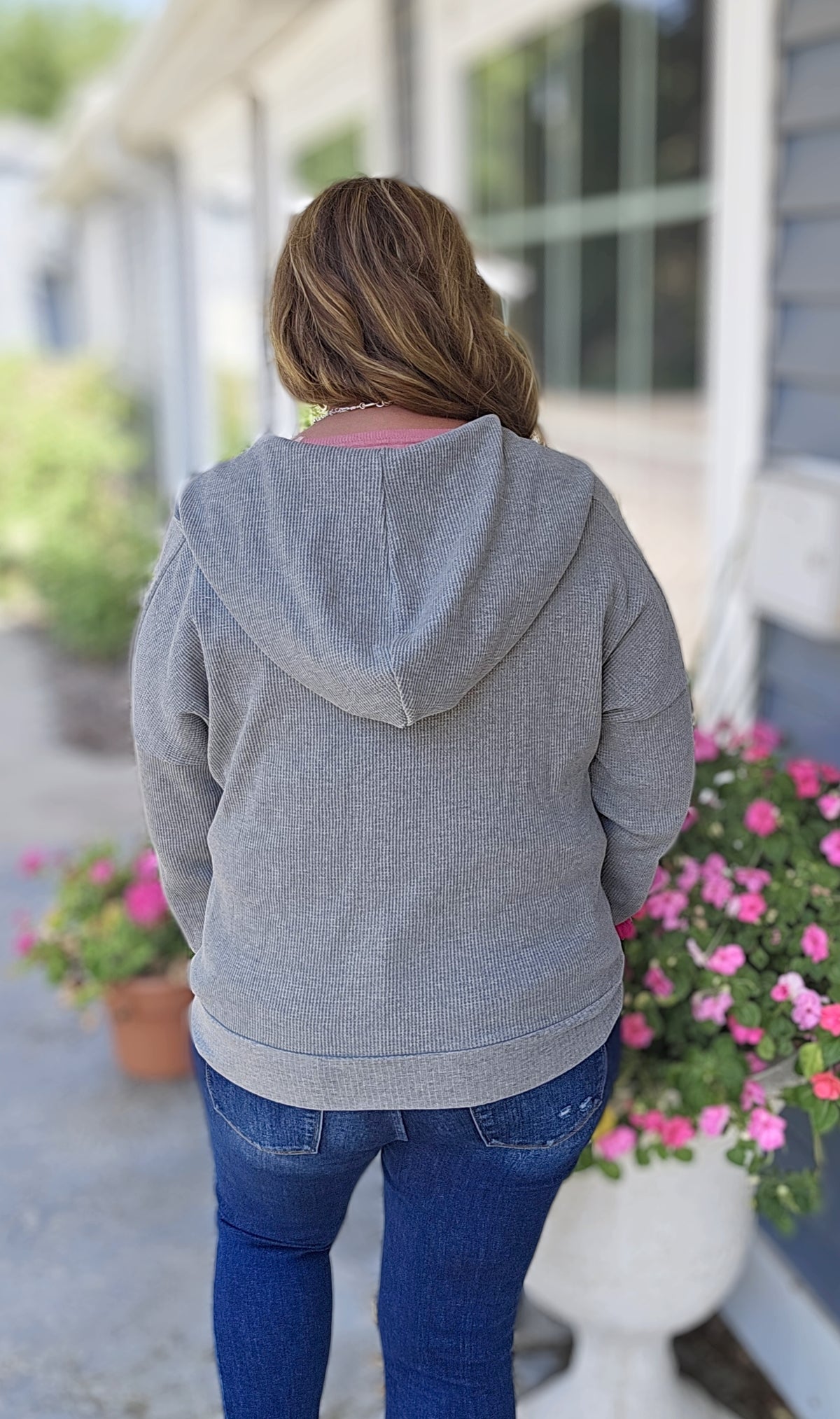 GREY WAFFLE TEXTURED ZIP UP JACKET