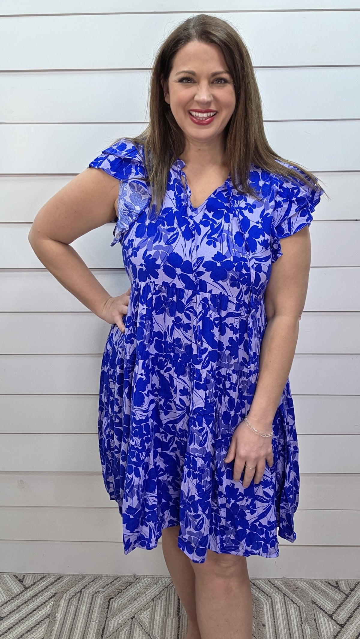 BLUE FLORAL TIERED DRESS