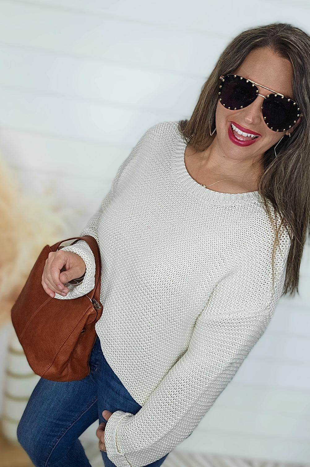 OATMEAL COTTON CREW NECK SWEATER