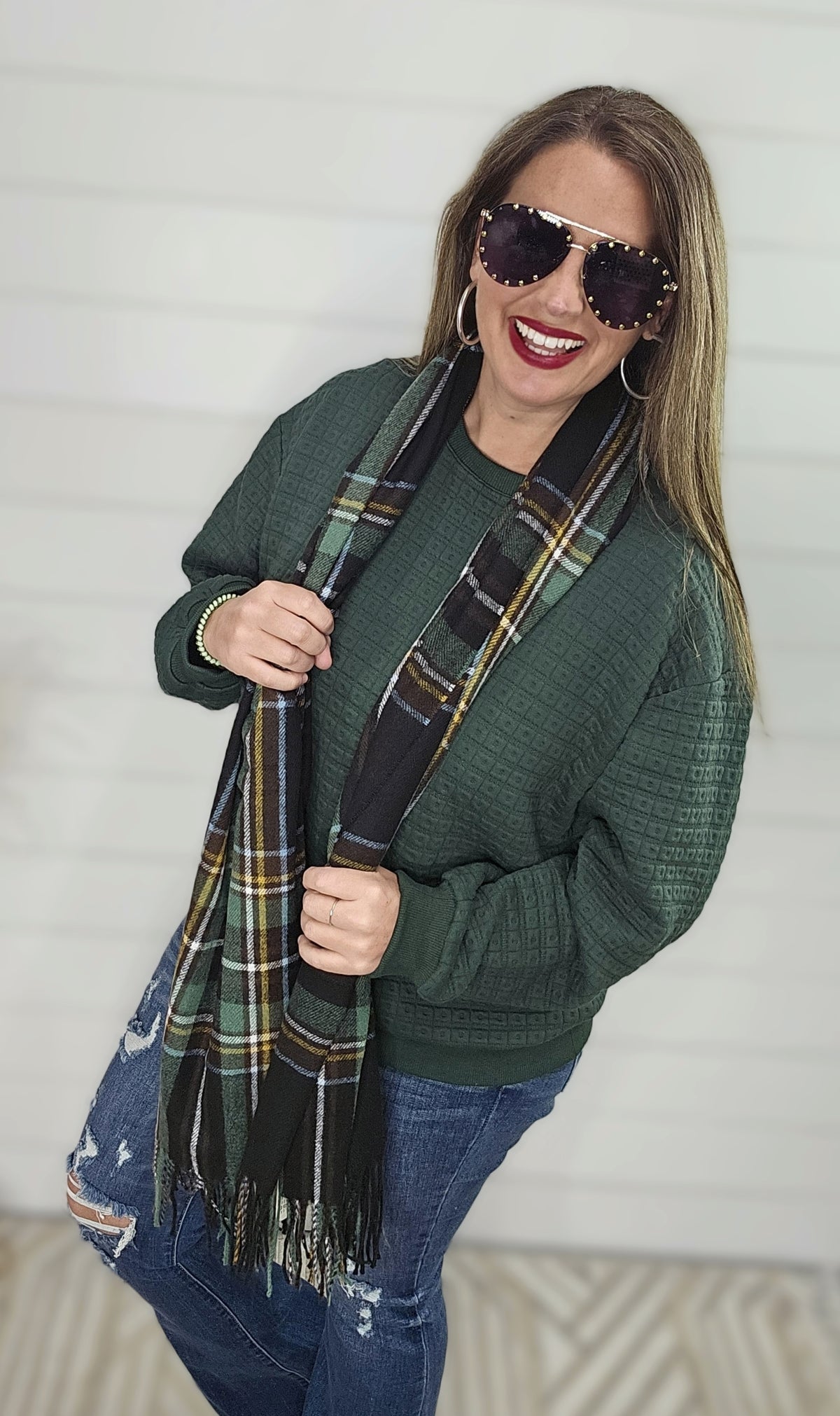 GREEN SQUARE QUILTED PULLOVER