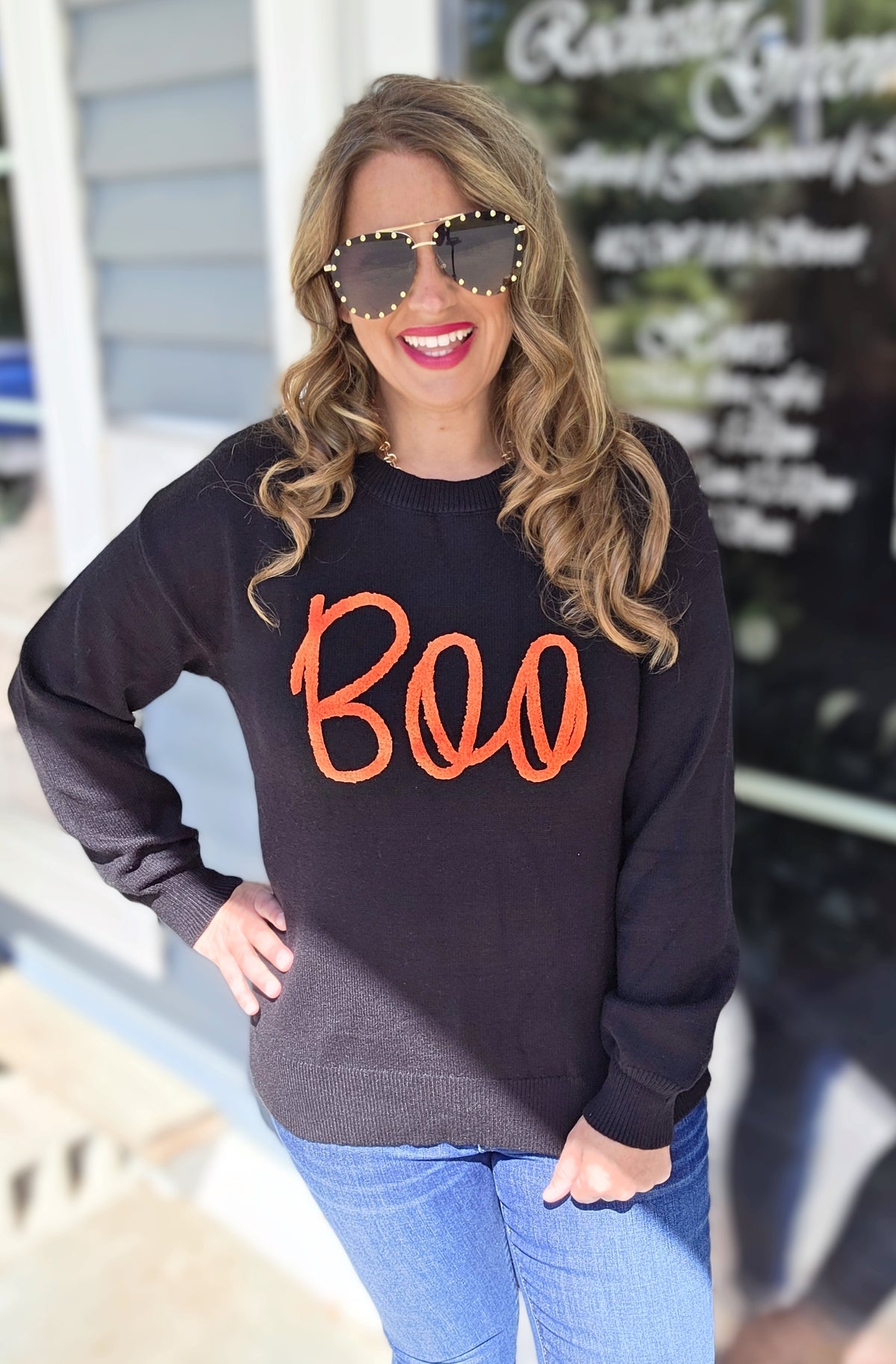 BLACK "BOO" KNIT SWEATER