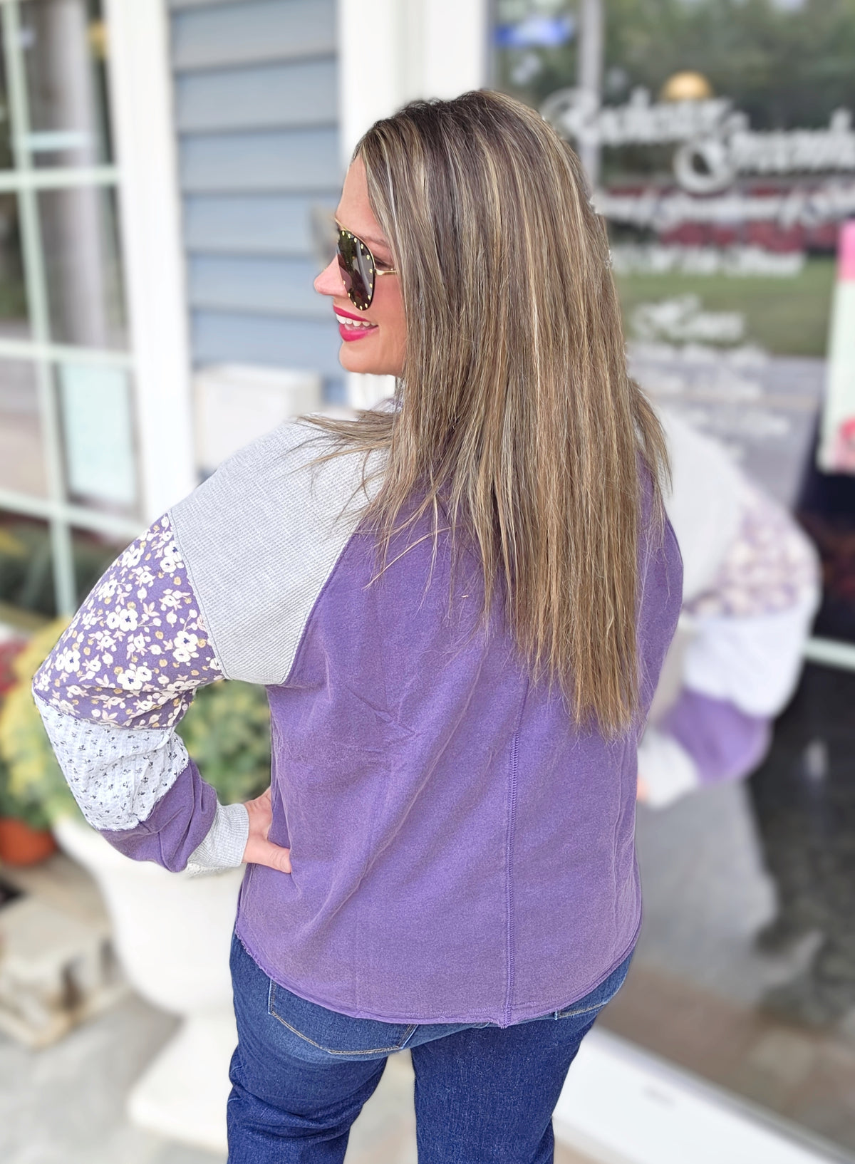 PURPLE PATCHWORK SLEEVE OVERSIZED TOP