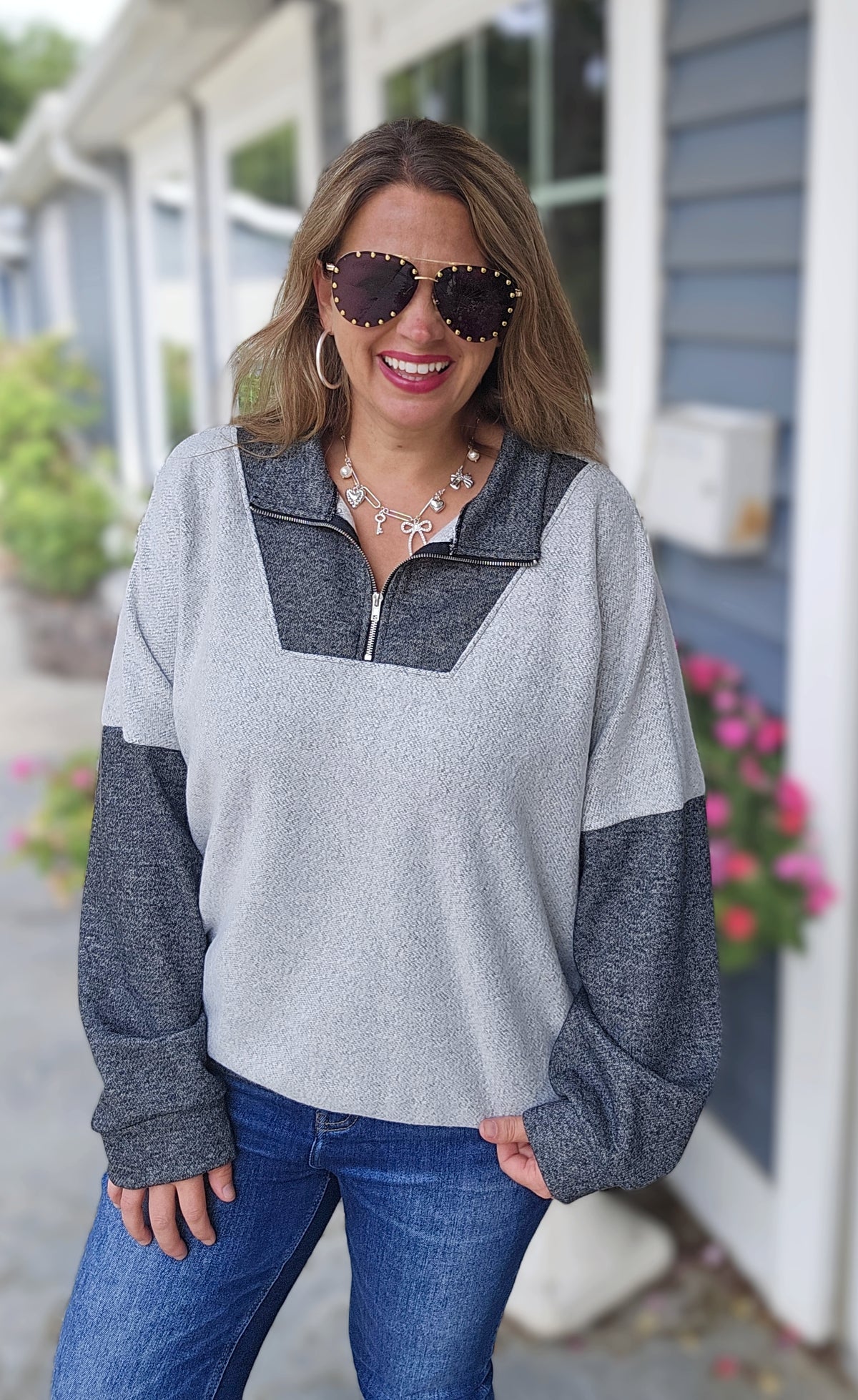 CHARCOAL/GREY BRUSHED QUARTER ZIP PULLOVER