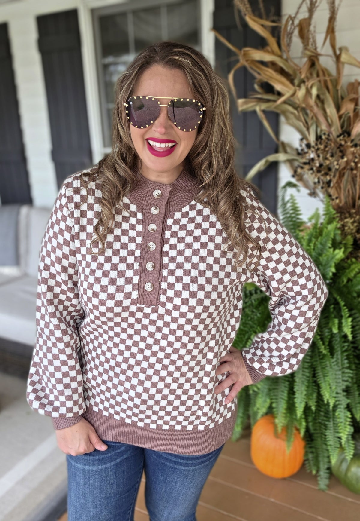 BROWN CHECK HENLY ULTRA SOFT SWEATER
