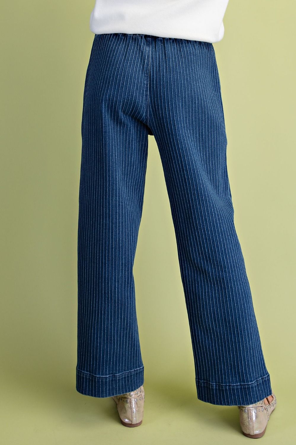 DENIM JOGGER WIDE LEG TEXTURED PIN STRIPED JEANS