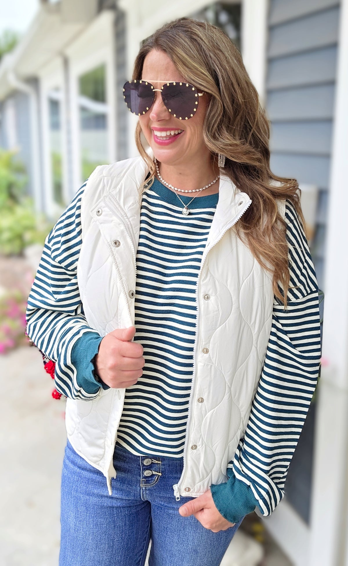 IVORY QUILTED ZIP UP VEST