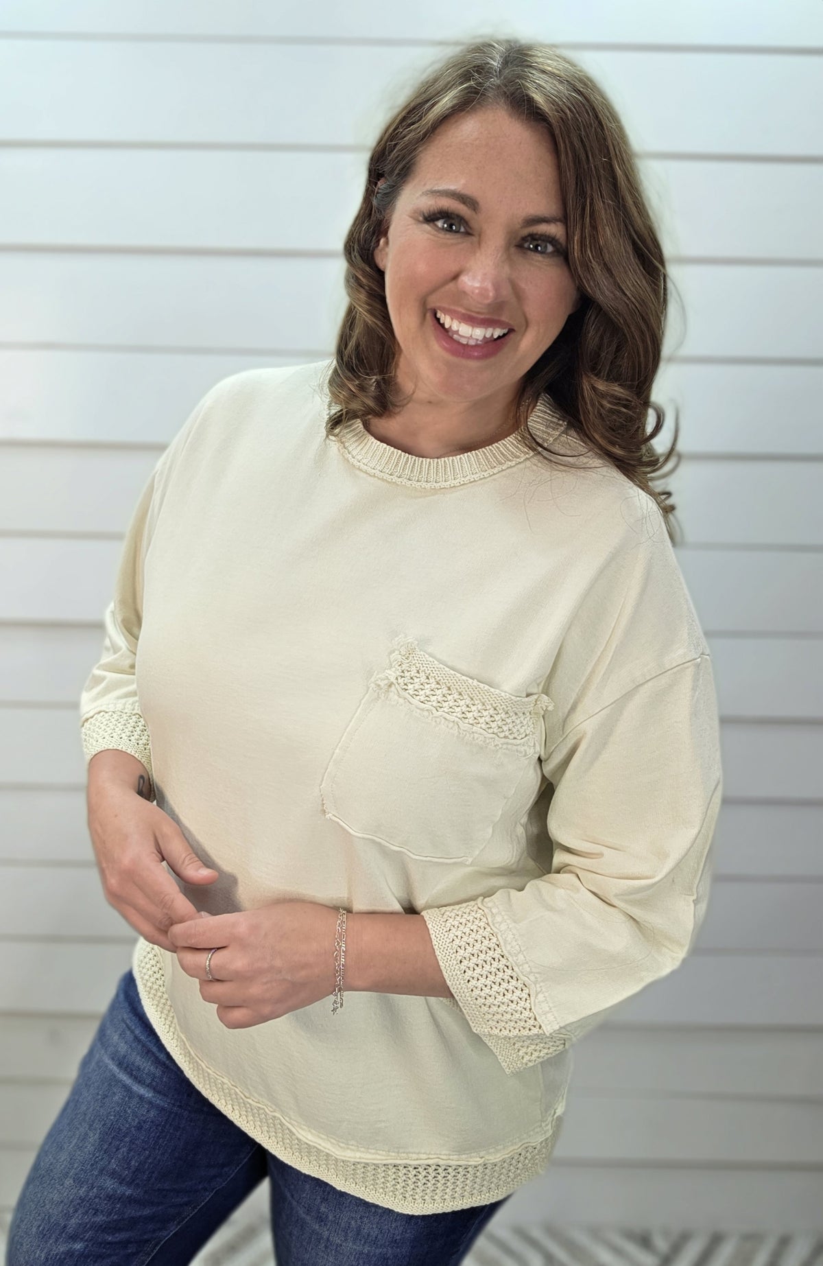 ECRU MINERALWASH HALF SLEEVE TOP