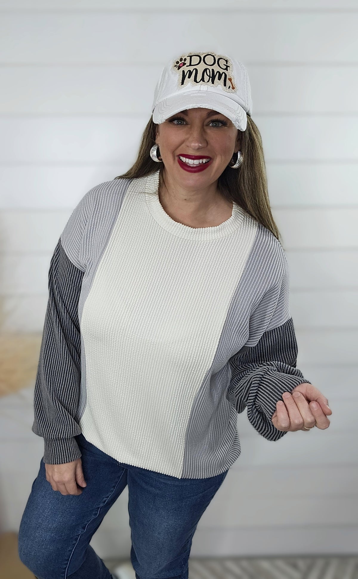 GREY HUE COLORBLOCK RAISED RIB TOP