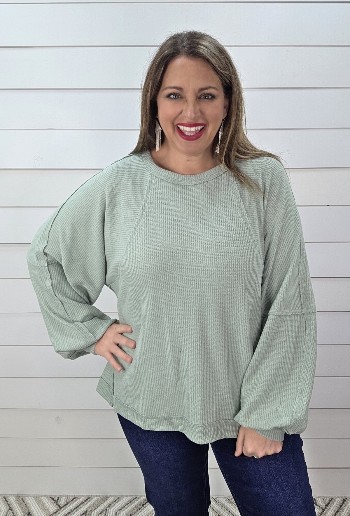 SAGE BRUSHED KNIT OVERSIZED KNIT TOP