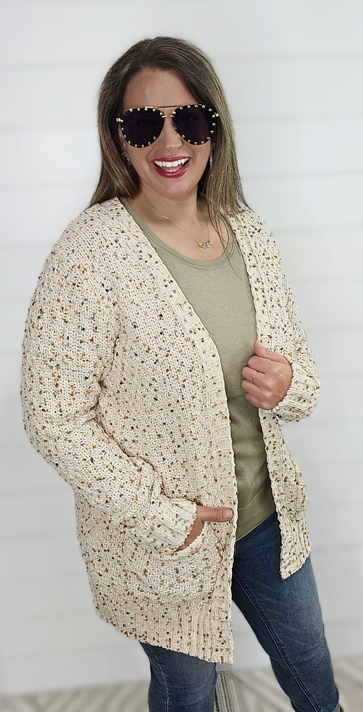 CREAM MULTI COLOR POPCORN CARDIGAN