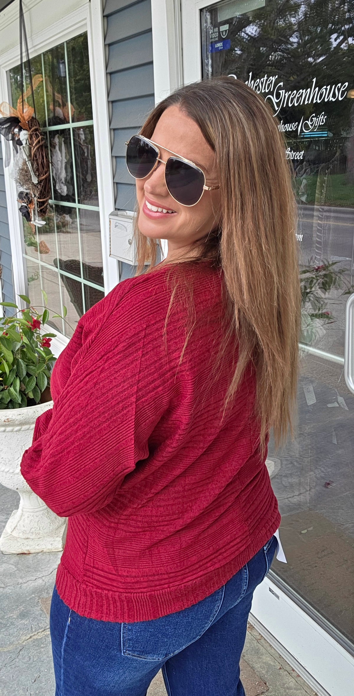 BURGUNDY DOLMAN TEXTURED BRUSHED KNIT TOP