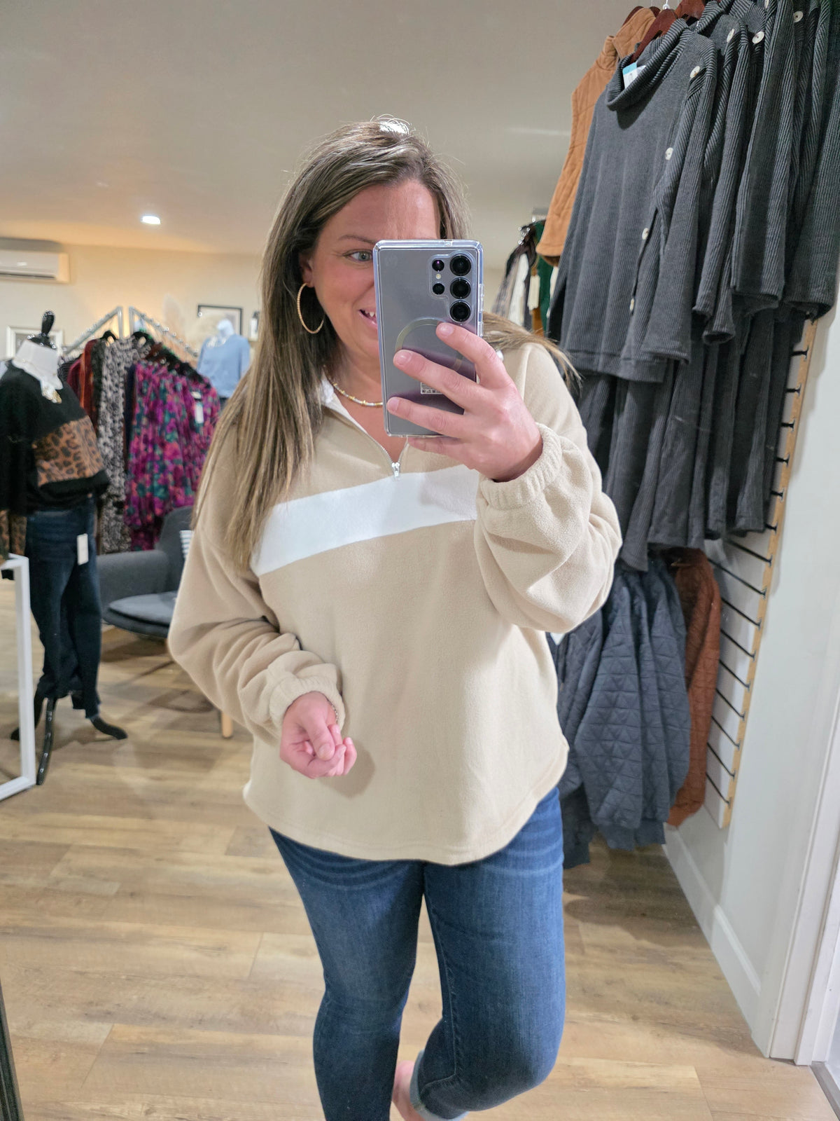 MOCHA COLORBLOCK FLEECE QUARTER ZIP