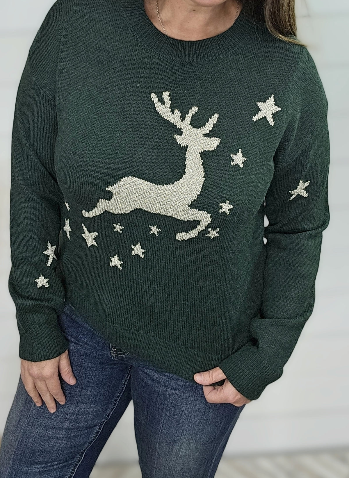 FOREST LUXE YARN REINDEER SWEATER