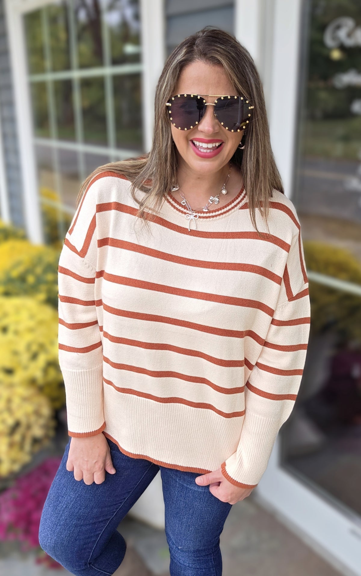 CREAM/RUST STRIPED OVERSIZED SWEATER