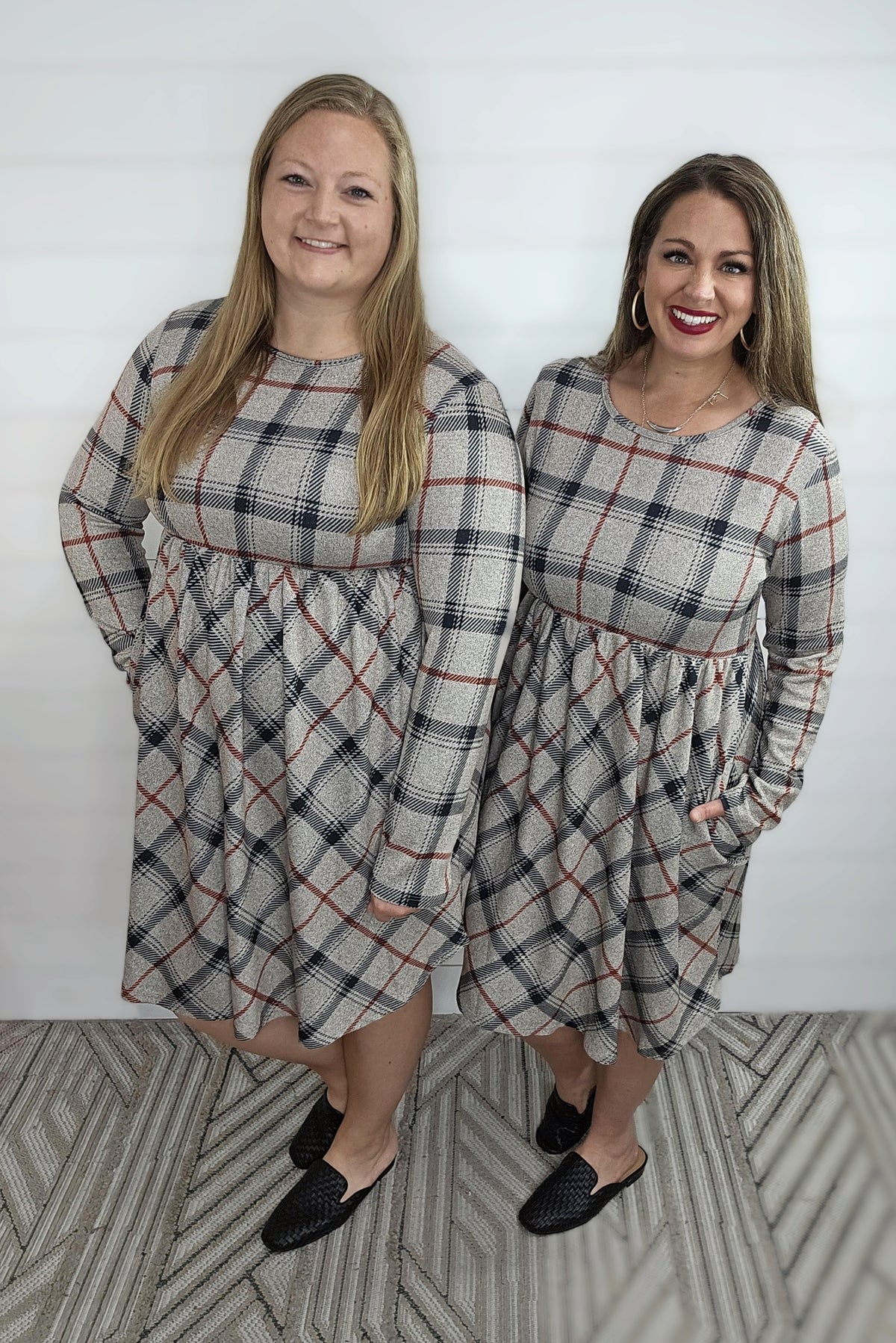 OATMEAL/BURG PLAID CHECK CONTRAST DRESS