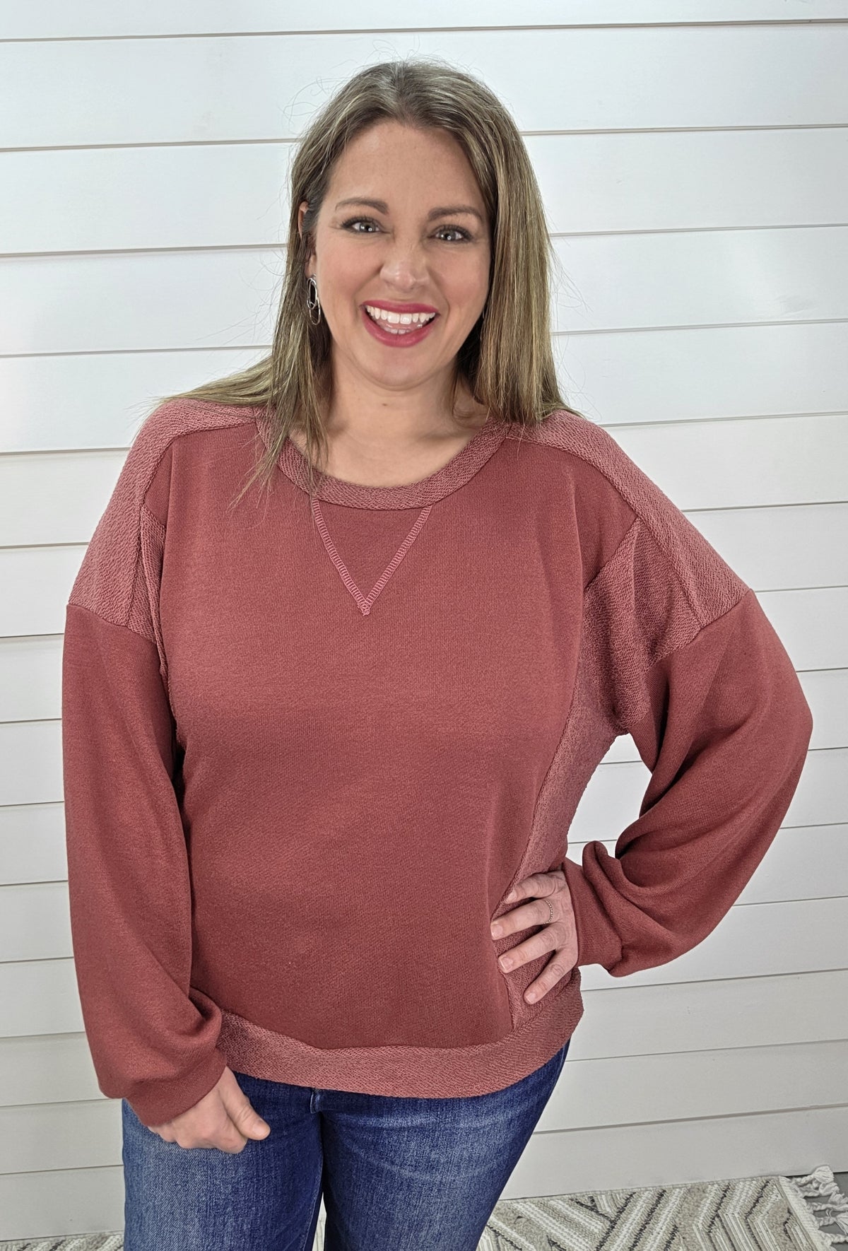 MARSALA FRENCH TERRY W/ REVERSE FRENCH TERRY KNIT PULLOVER